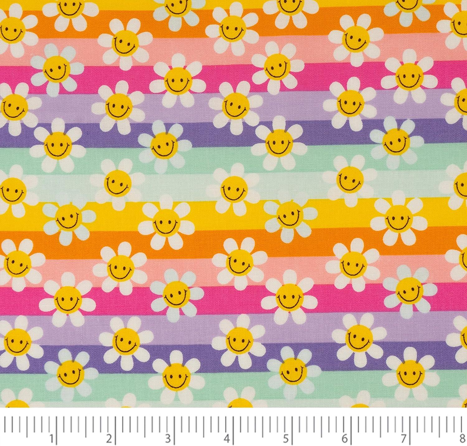 Singer Fabric, 100% Cotton, Sewing & Crafting, 44" Wide, Modern Daisy Stripes, Cut by Yard