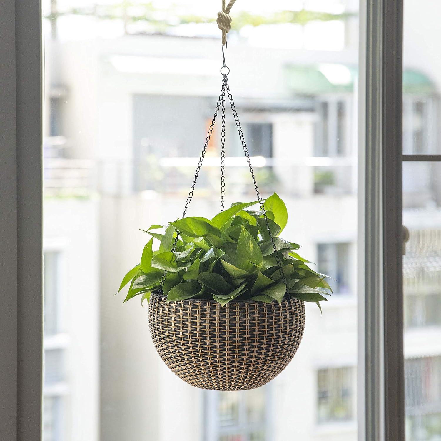 Gardenised 10" Self Watering Bronze Hanging Basket Flower Planter