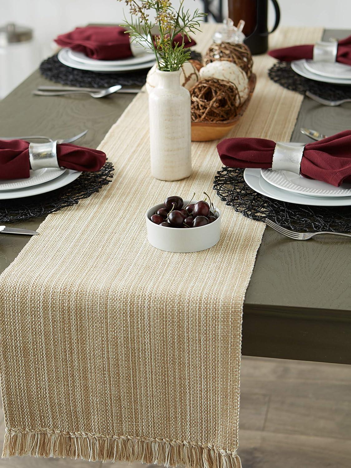 Taupe Cotton Fringe Table Runner, 13x72 Inches