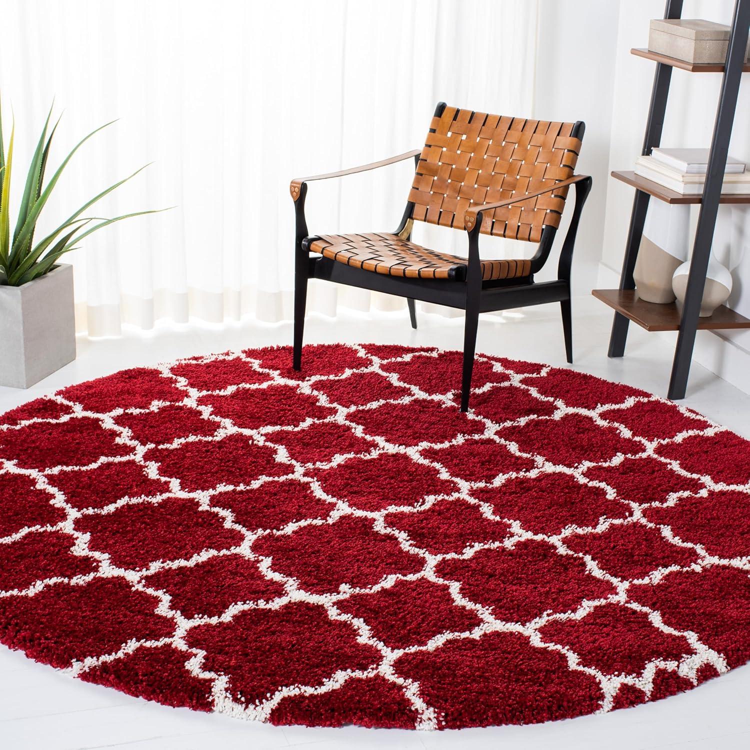 Hudson Shag SGH280 Power Loomed Indoor Area Rug - Red/Ivory - 7' Round - Safavieh