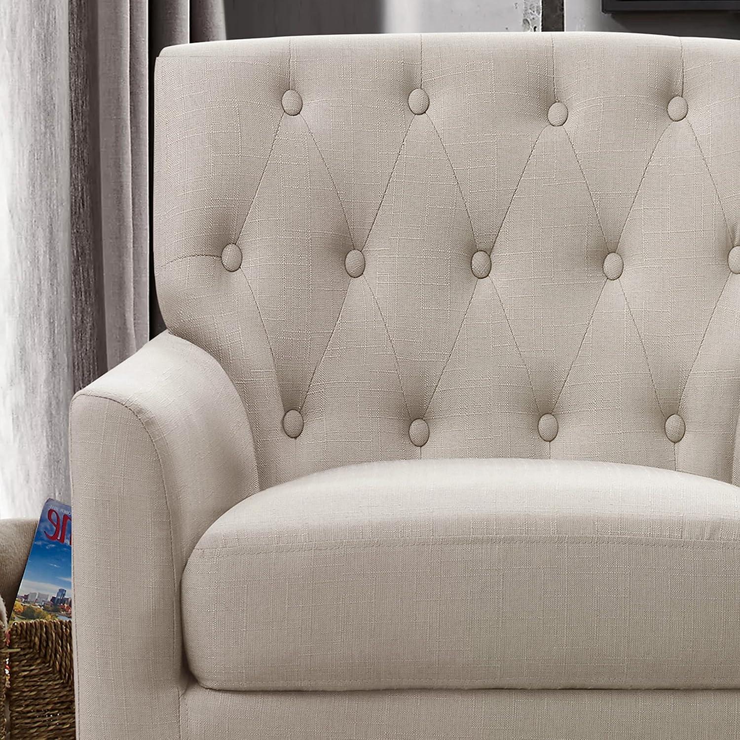 Beige Tufted Back Standard Wood Accent Chair