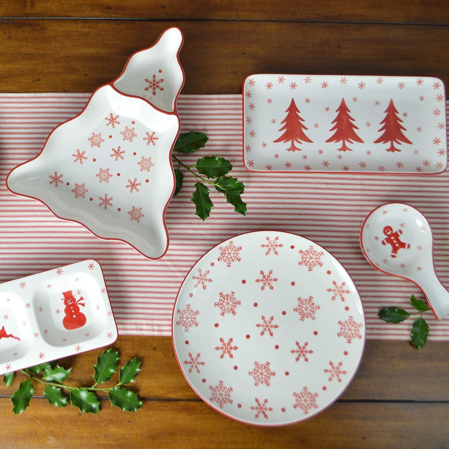 Winterfest Red and White Ceramic Rectangular Platter