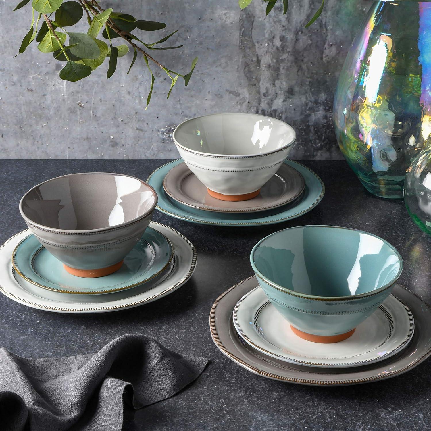 Gibson Elite Gray and Terracotta Ceramic Dinnerware Set, Service for 4