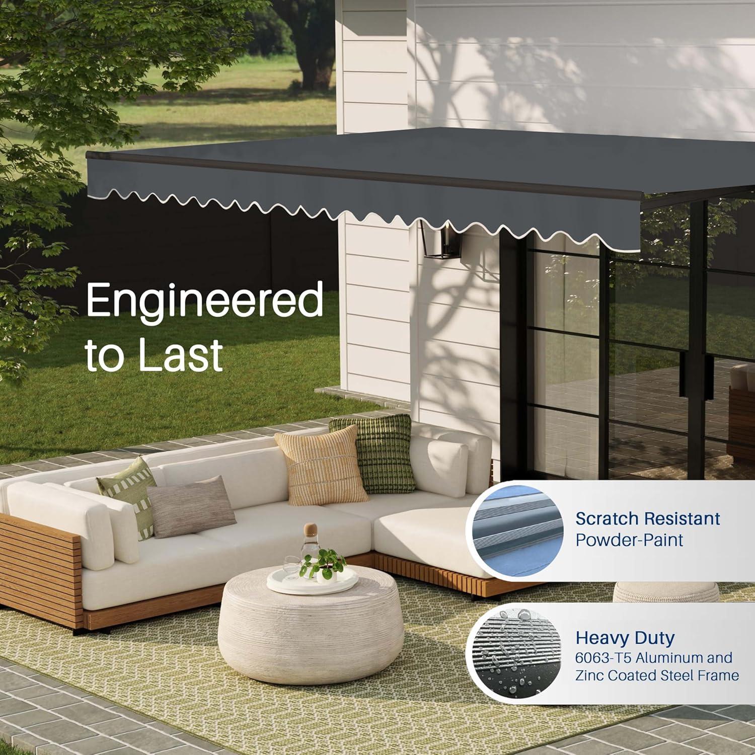 Retractable Home Patio Awning | Deck Canopy |UV Protection Sunshade | Manual Black Frame | Upgraded 2024