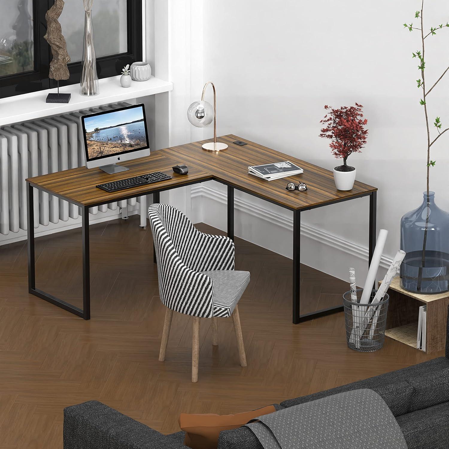SHW Mission L Shape Corner Desk, Walnut