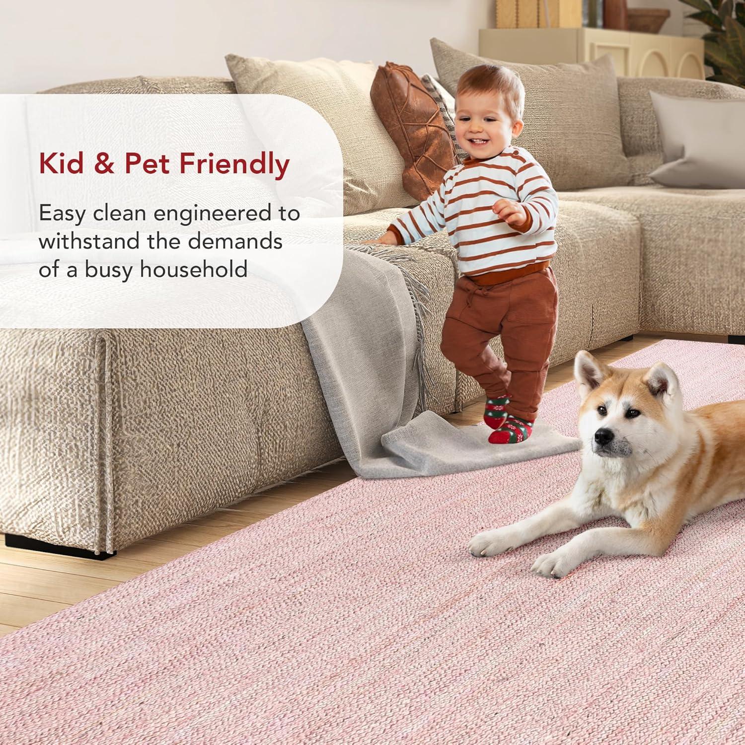 nuLOOM 6x9 Rigo Jute Hand Woven Area Rug, Pink, Solid Farmhouse Design, Natural Fiber, For Bedroom, Living Room, Dining Room, Hallway, Office, Kitchen, Entryway