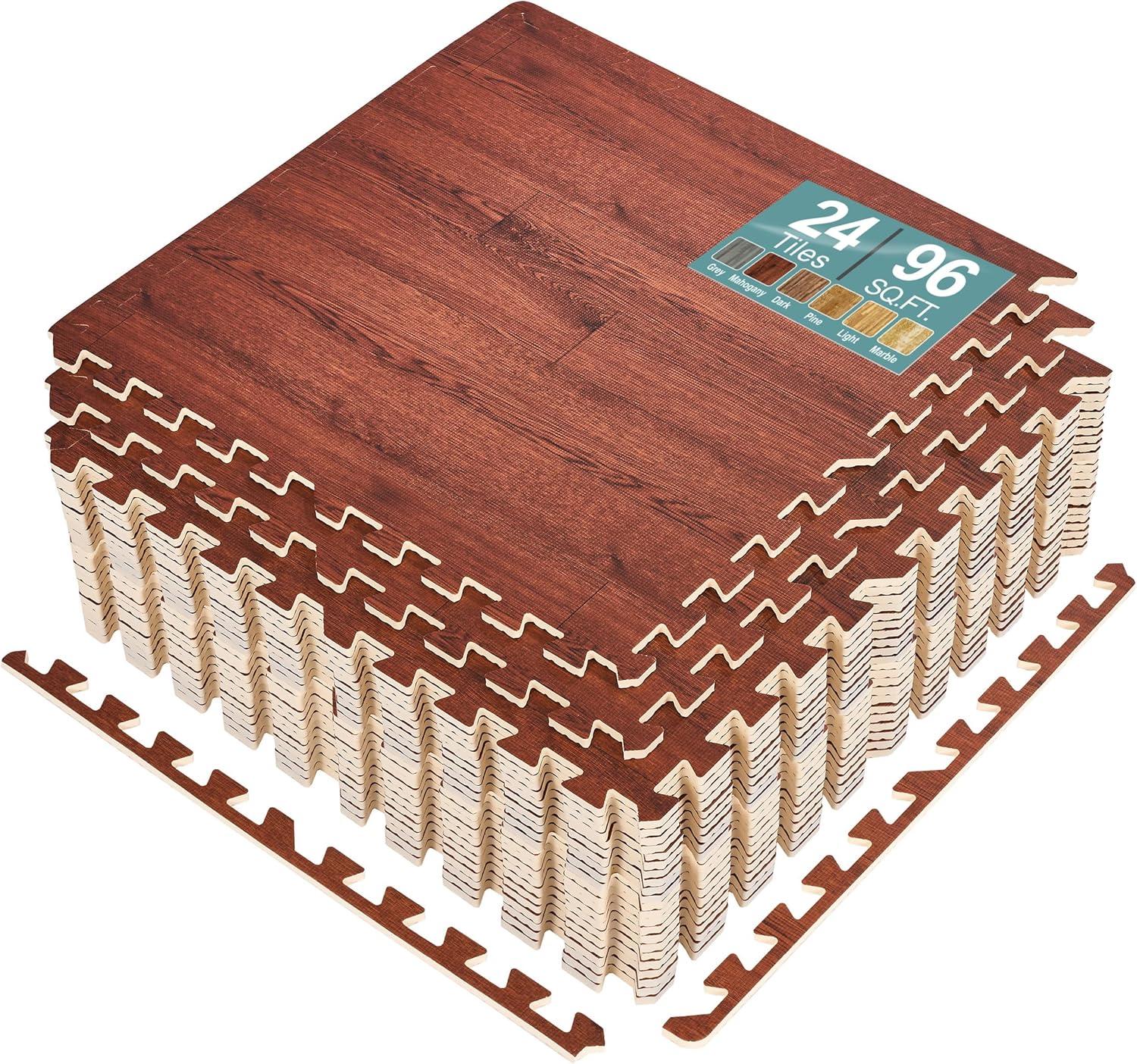 Sorbus 24" 24-Piece Interlocking Floor Foam Mat in Wood Print