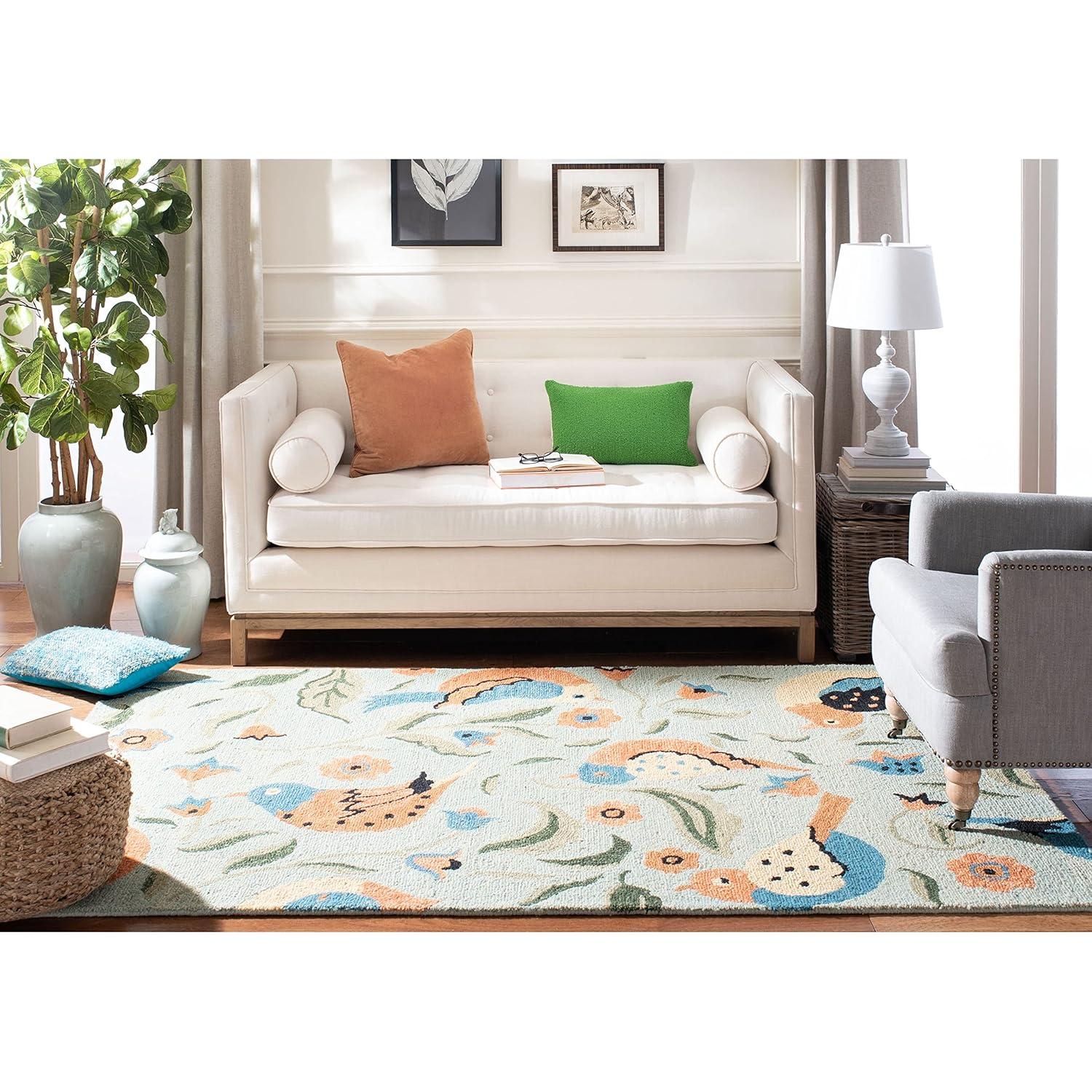 Blossom BLM676 Hand Hooked Area Rug - Sage/Multi - 4' round - Safavieh.