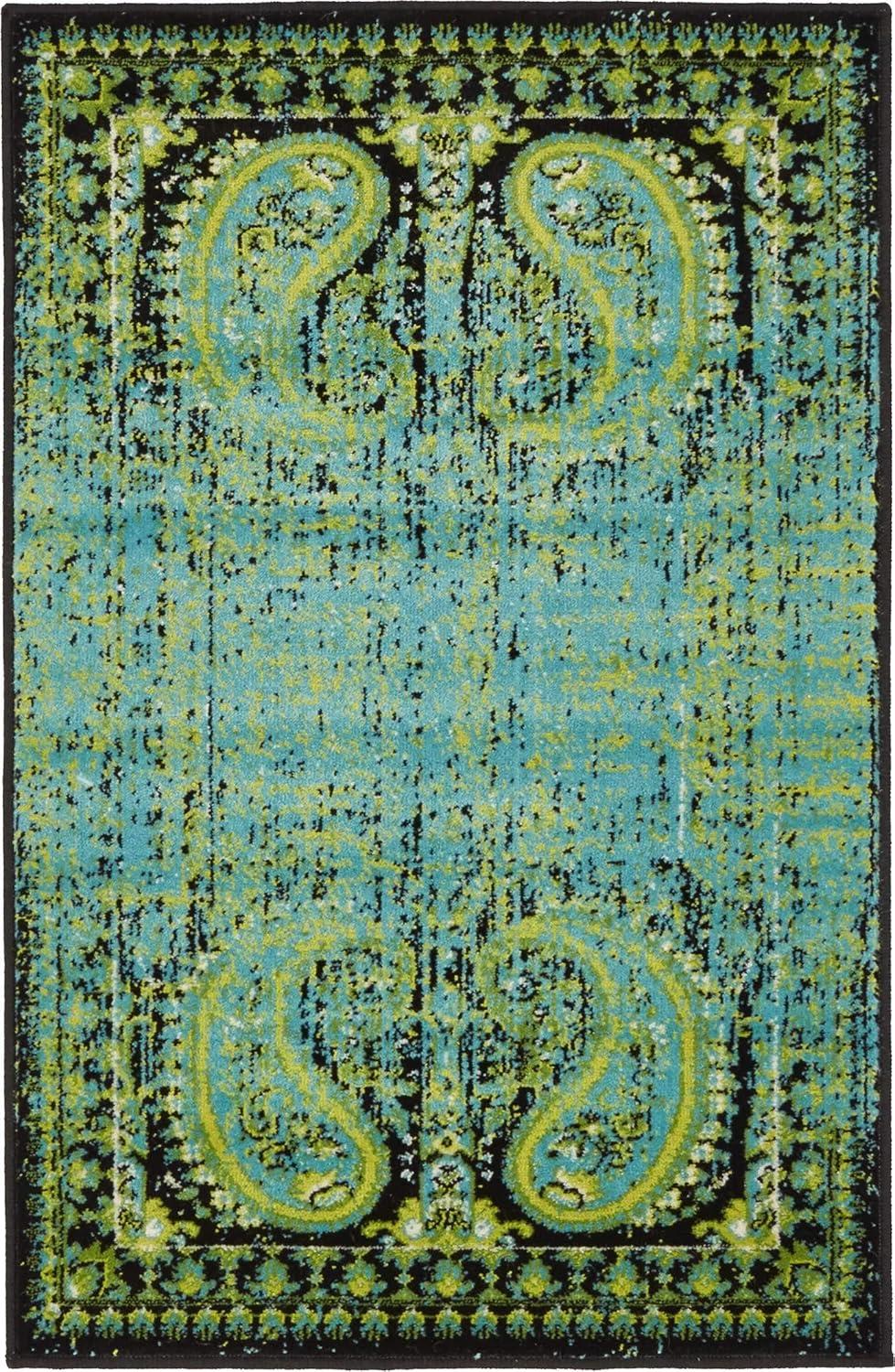 Unique Loom Imperial Collection Area Rug - Anatolla (2' x 3' 1" Rectangle Aquamarine/Black)