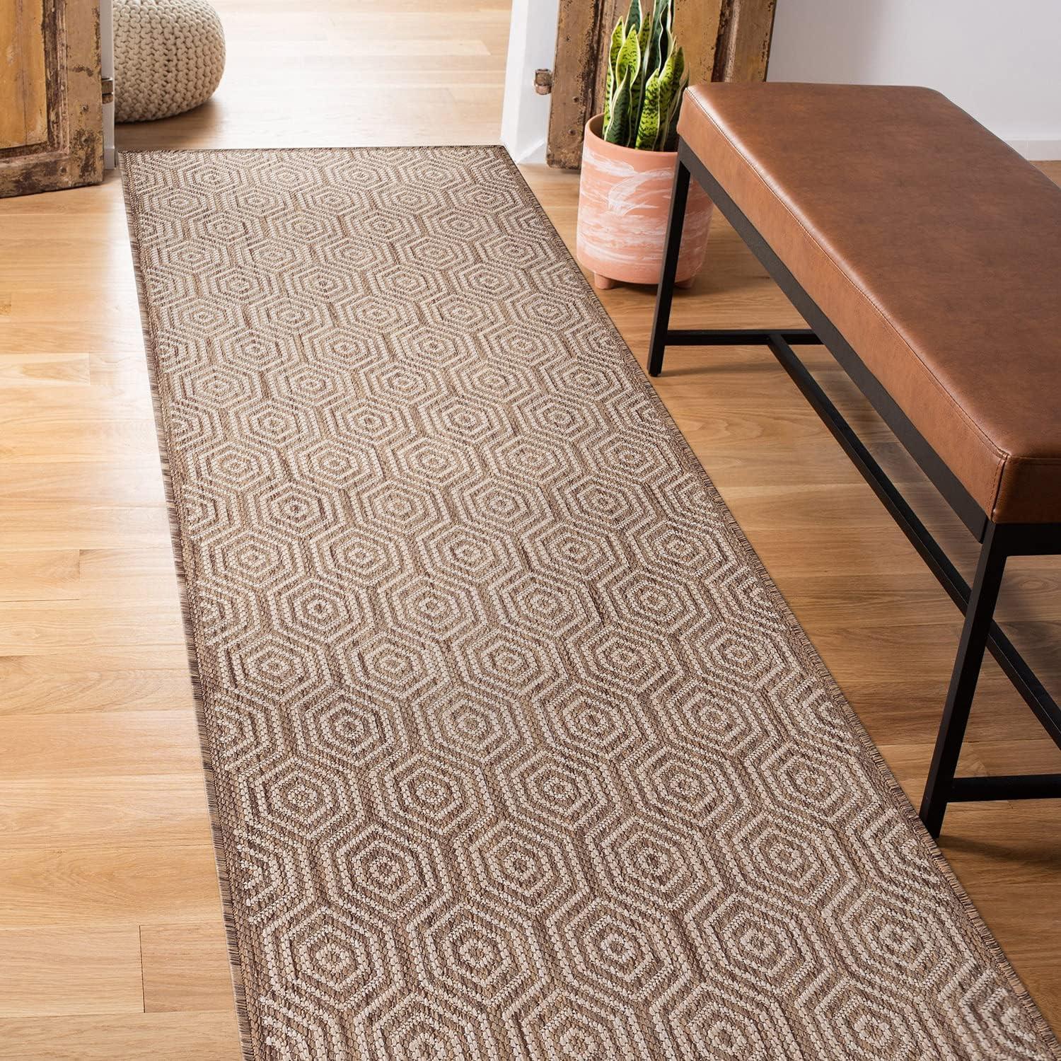 World Rug Gallery Modern Geometric Textured Flat Weave Indoor/Outdoor Area Rug - BROWN 2'x7'
