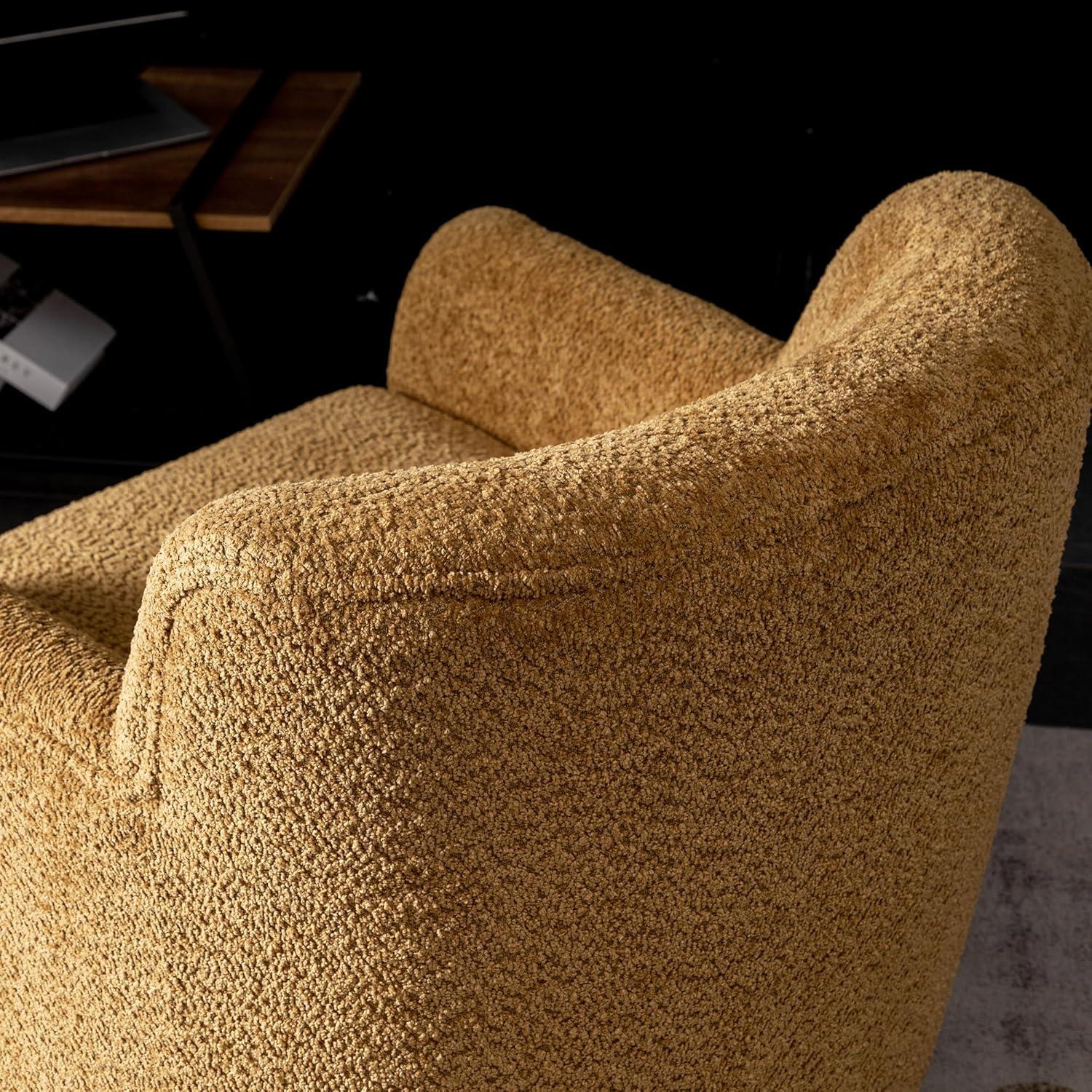 32" Wide Upholstered Swivel Armchair Camel - Kinwell: No Assembly, Pine Frame, Polyester
