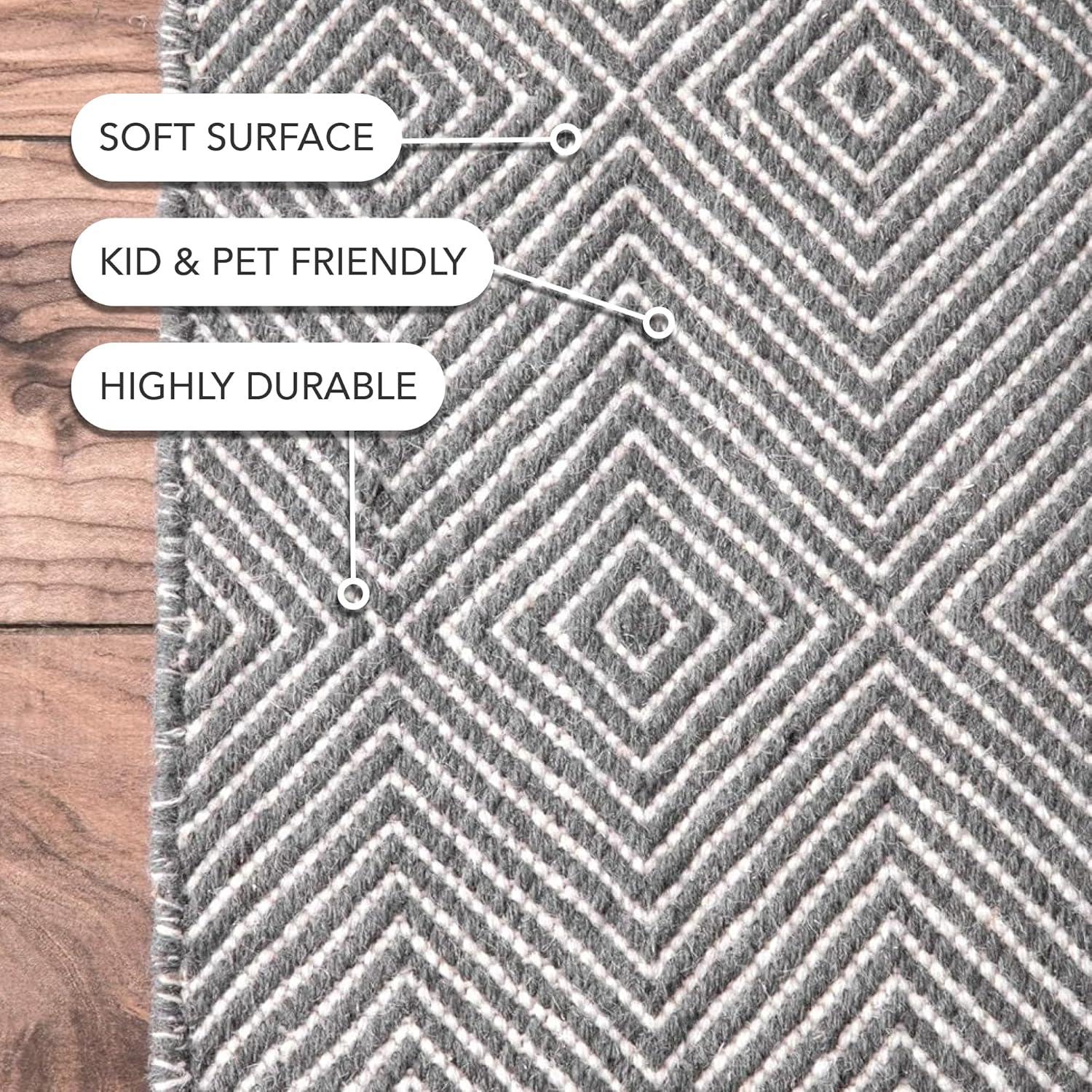 Gray Geometric Handmade Wool Tufted Rug, 5x8 Feet