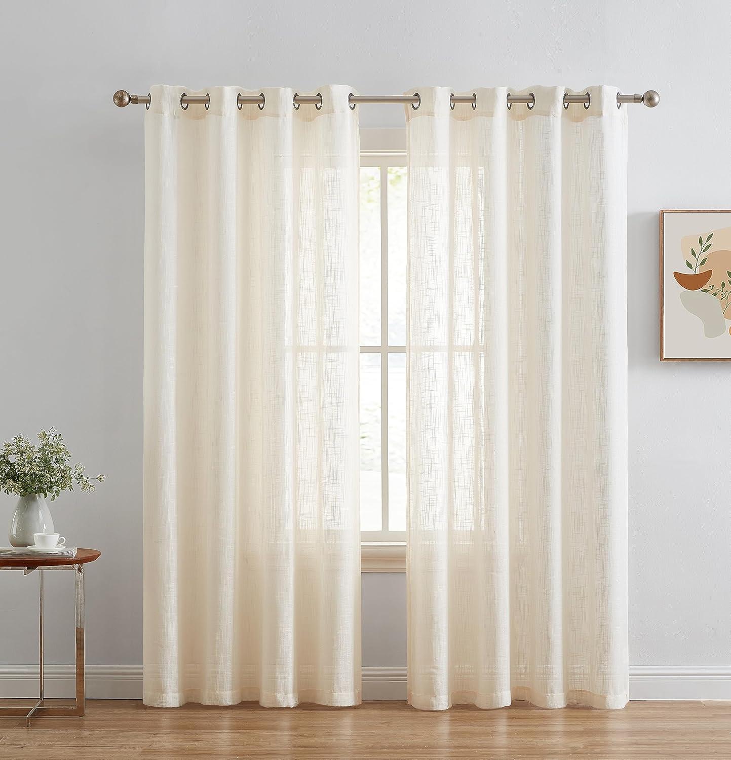 HLC.ME Abbey Faux Linen Textured Semi Sheer Privacy Light Filtering Window Grommet Thick Curtain Panels, Set of 2 - Oatmeal Beige, 54 W x 84 L