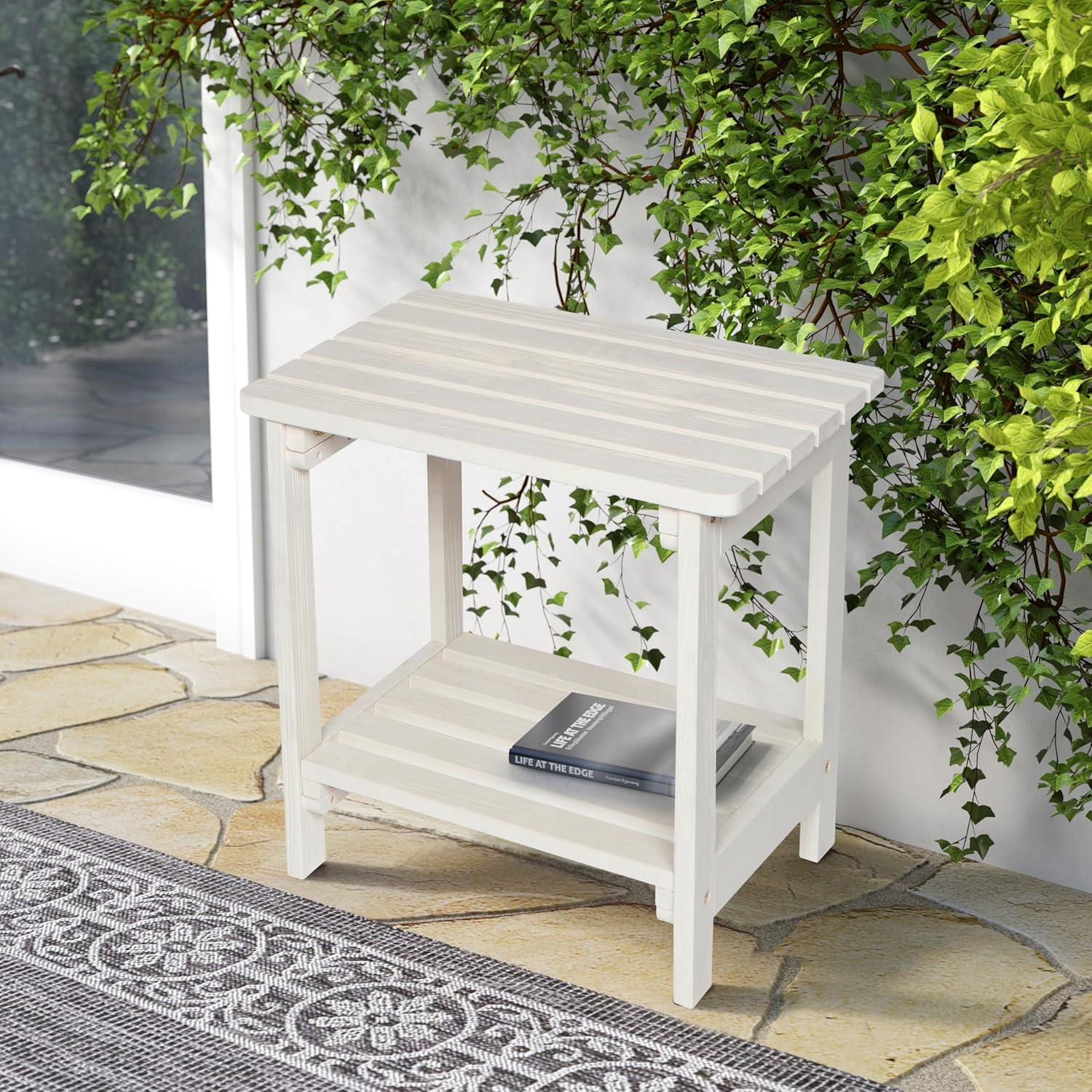 Shine Company Rectangular Traditional Wooden Indoor/Outdoor Side Table in White