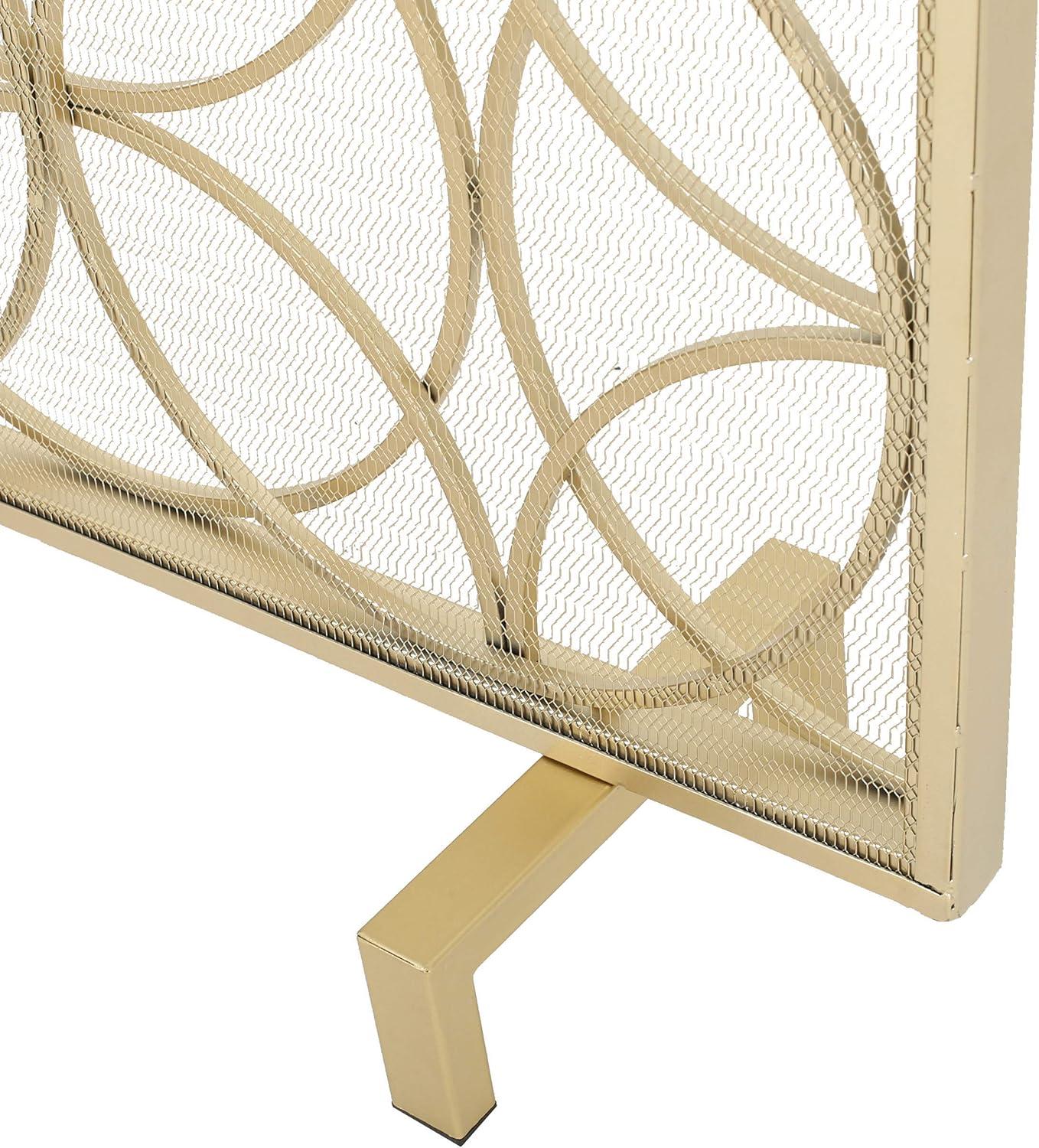 Gold Iron Single Panel Mesh Fireplace Screen