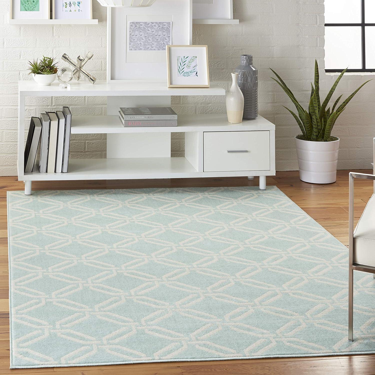 Nourison Jubilant Modern Trellis Green 6' x 9' Area Rug, (6' x 9')
