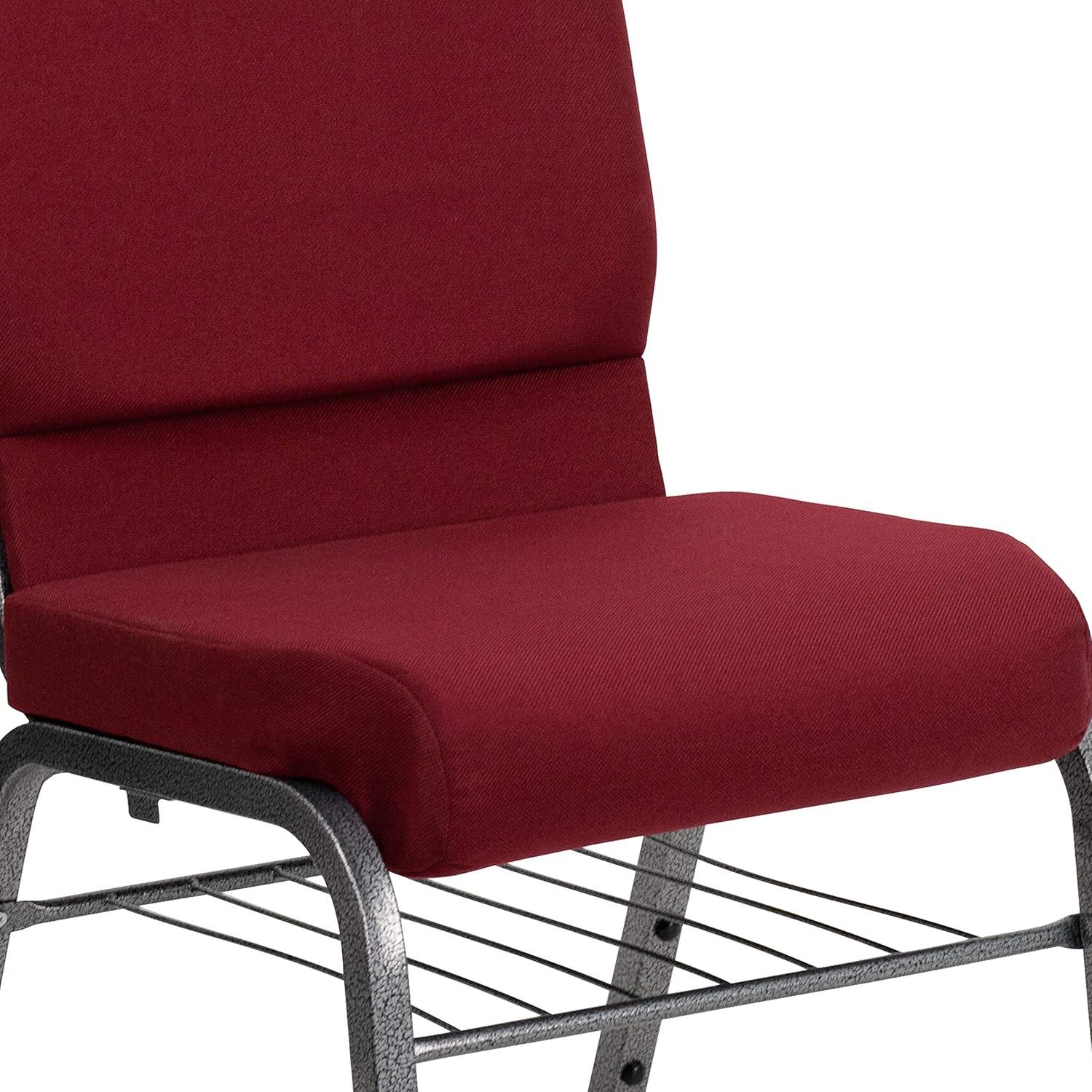 Flash Furniture Hercules Series 18.5"W Upholstered Adult Church Chair with Book Rack, Burgundy