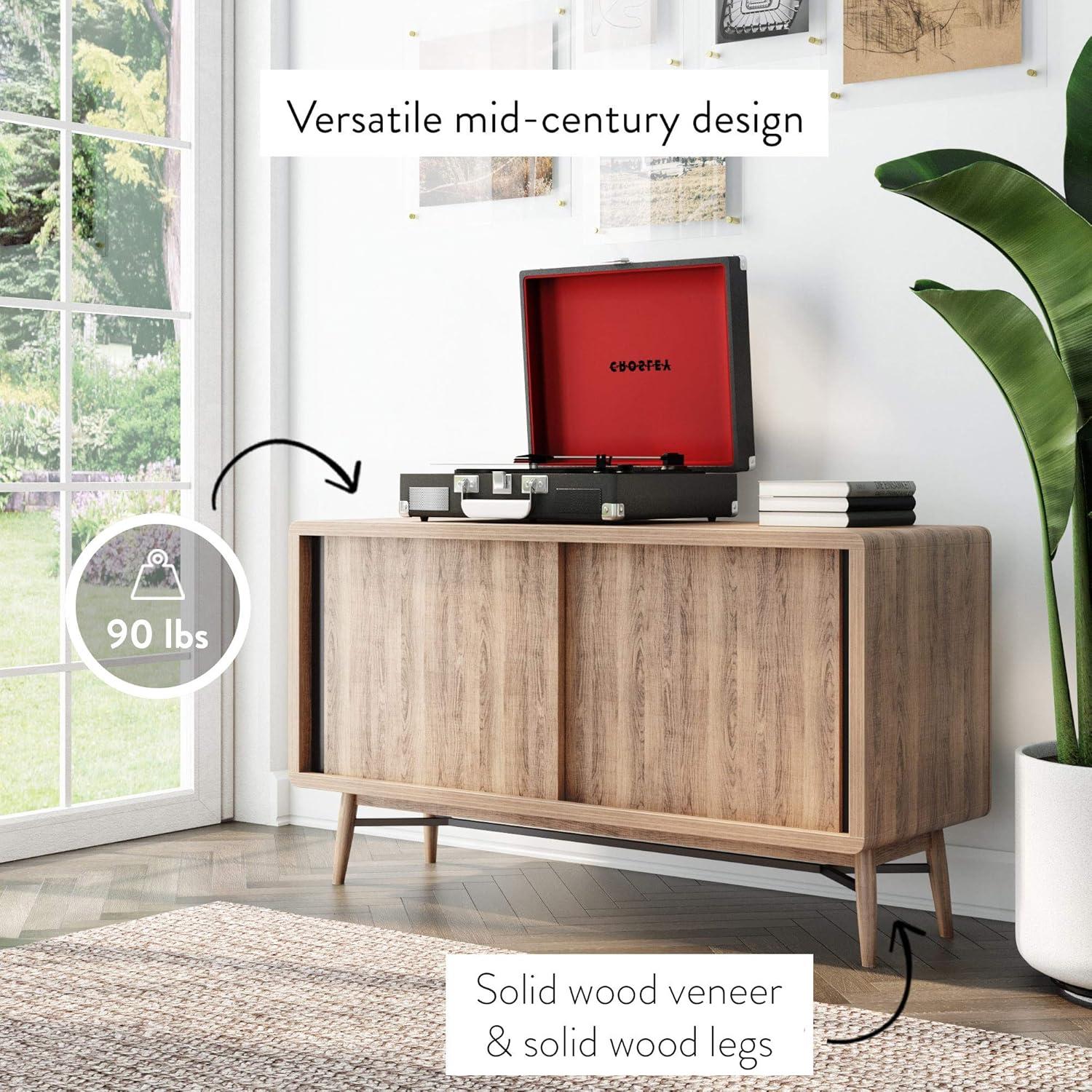 Nathan James Liam Modern Mid-Century TV Stand, Media Console or Entertainment Cabinet with Sliding Doors, Oak