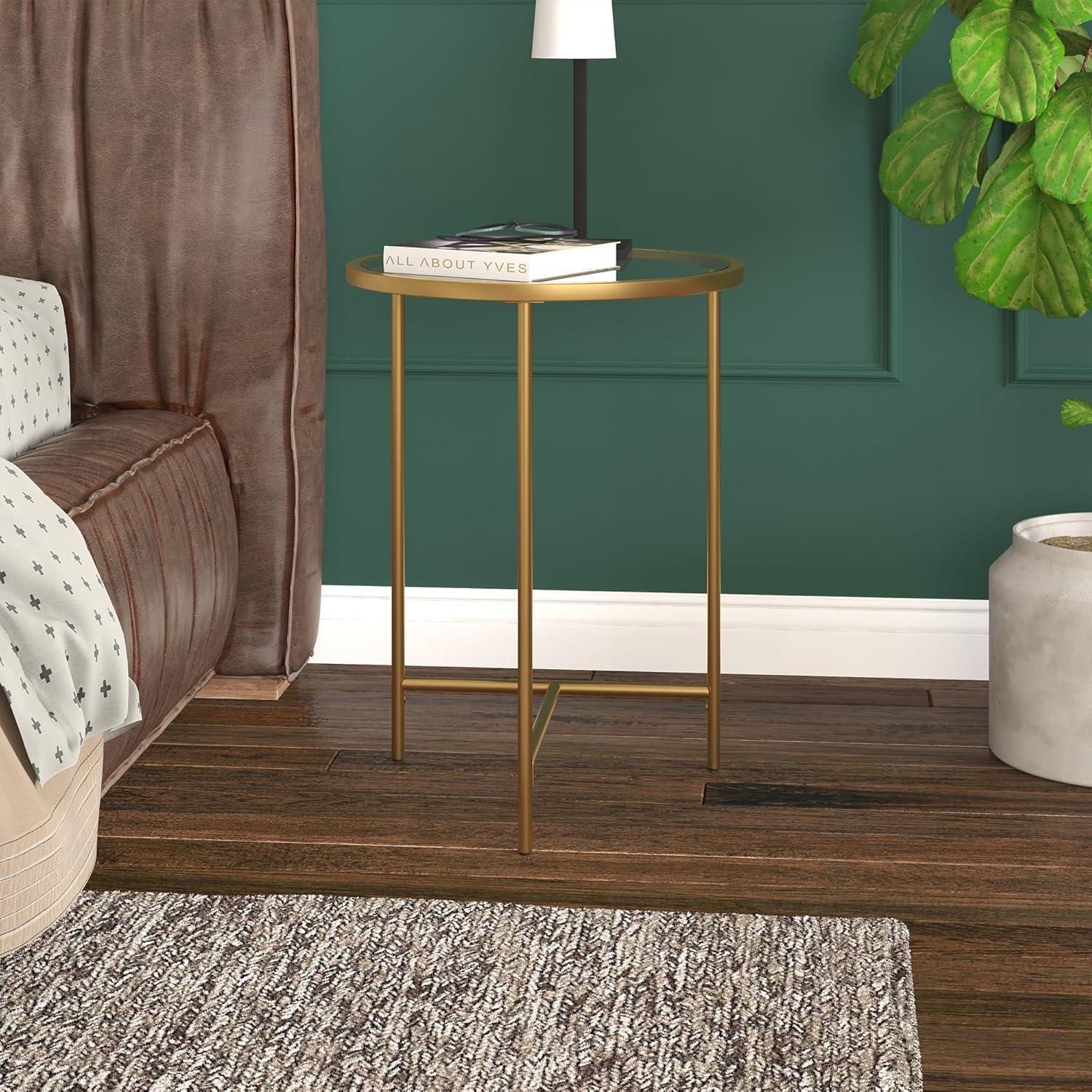 Evelyn&Zoe Berenson 18" Wide Round Side Table with Glass Top, Gold