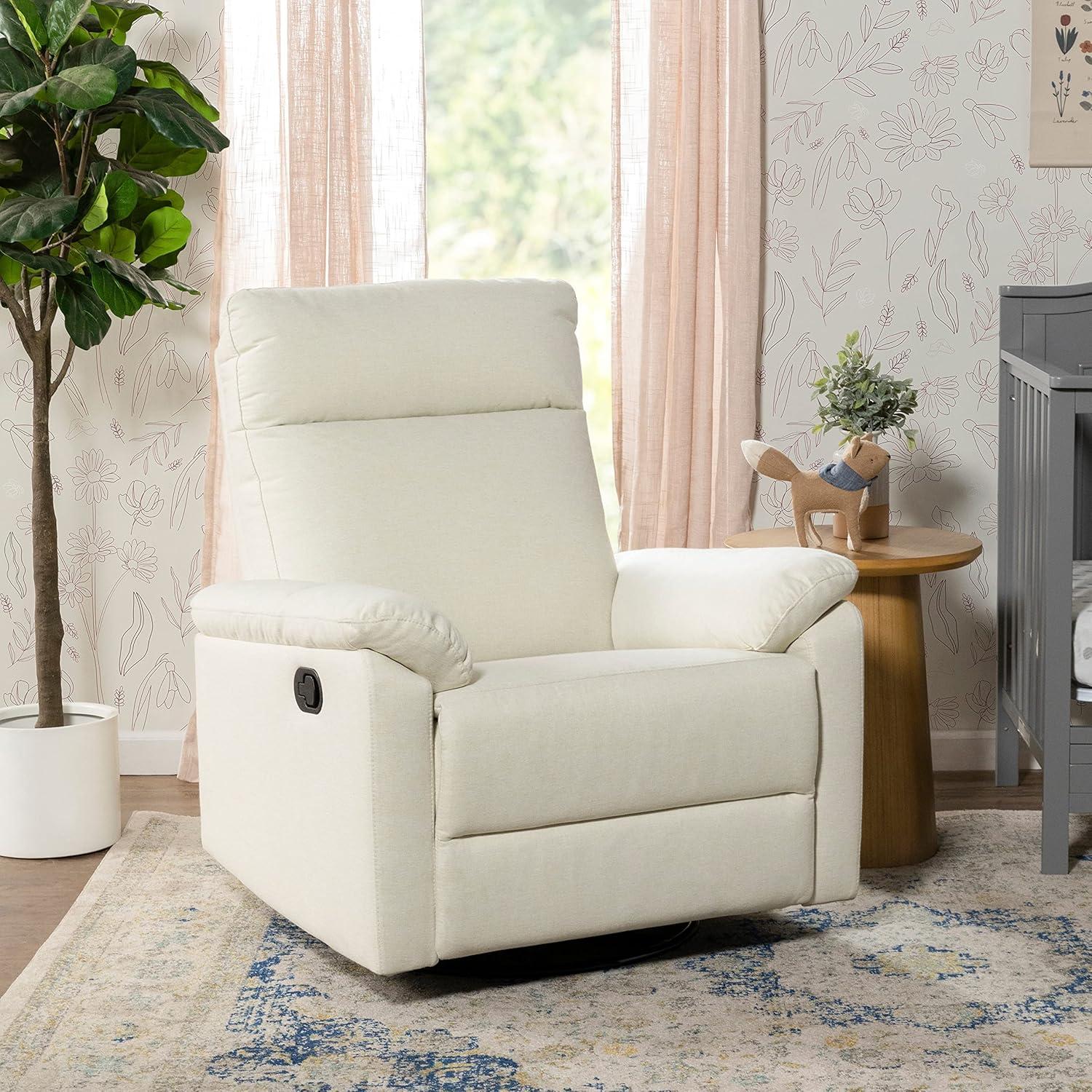 Vanilla Swivel Recliner with Wood Base and Spot Clean Fabric