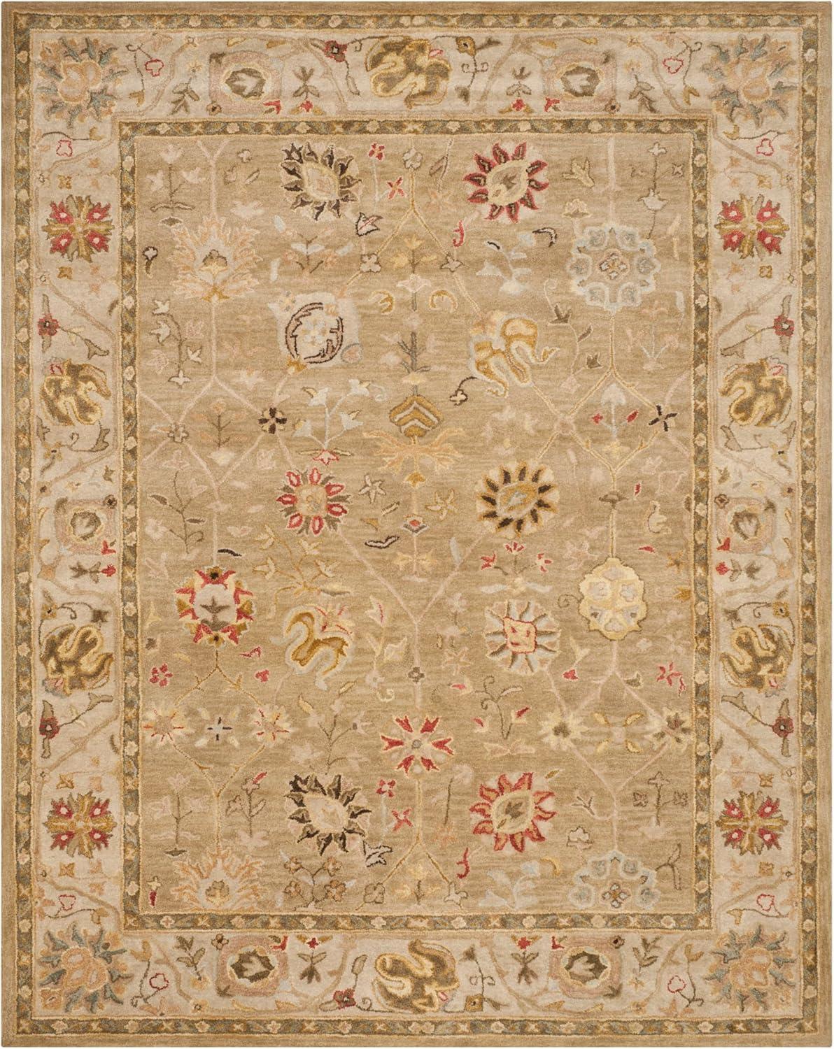 SAFAVIEH Antiquity Whitaker Floral Bordered Wool Area Rug, Taupe/Beige, 9'6" x 13'6"