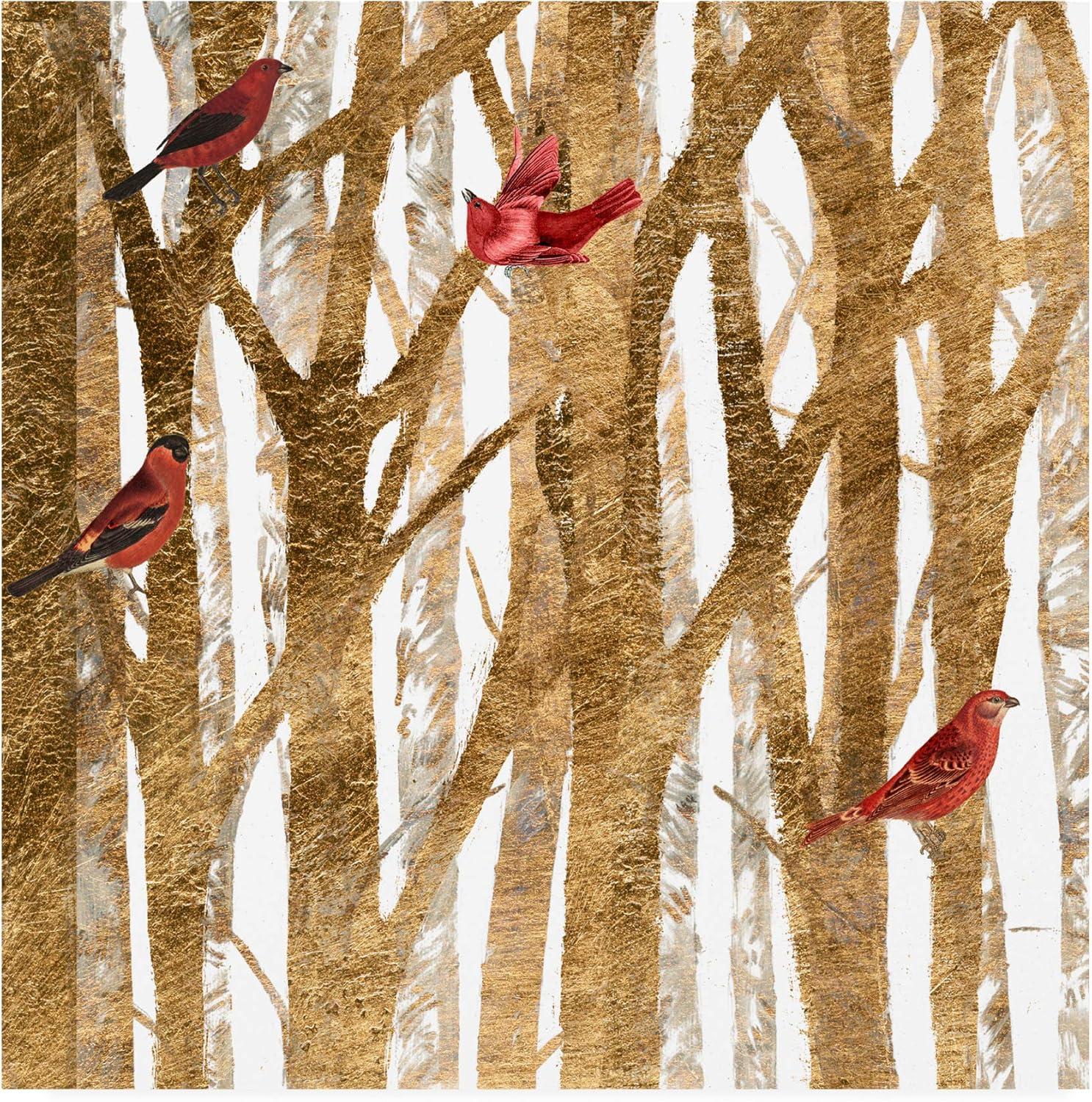 Red Bird Christmas Abstract Canvas Art, 14x14