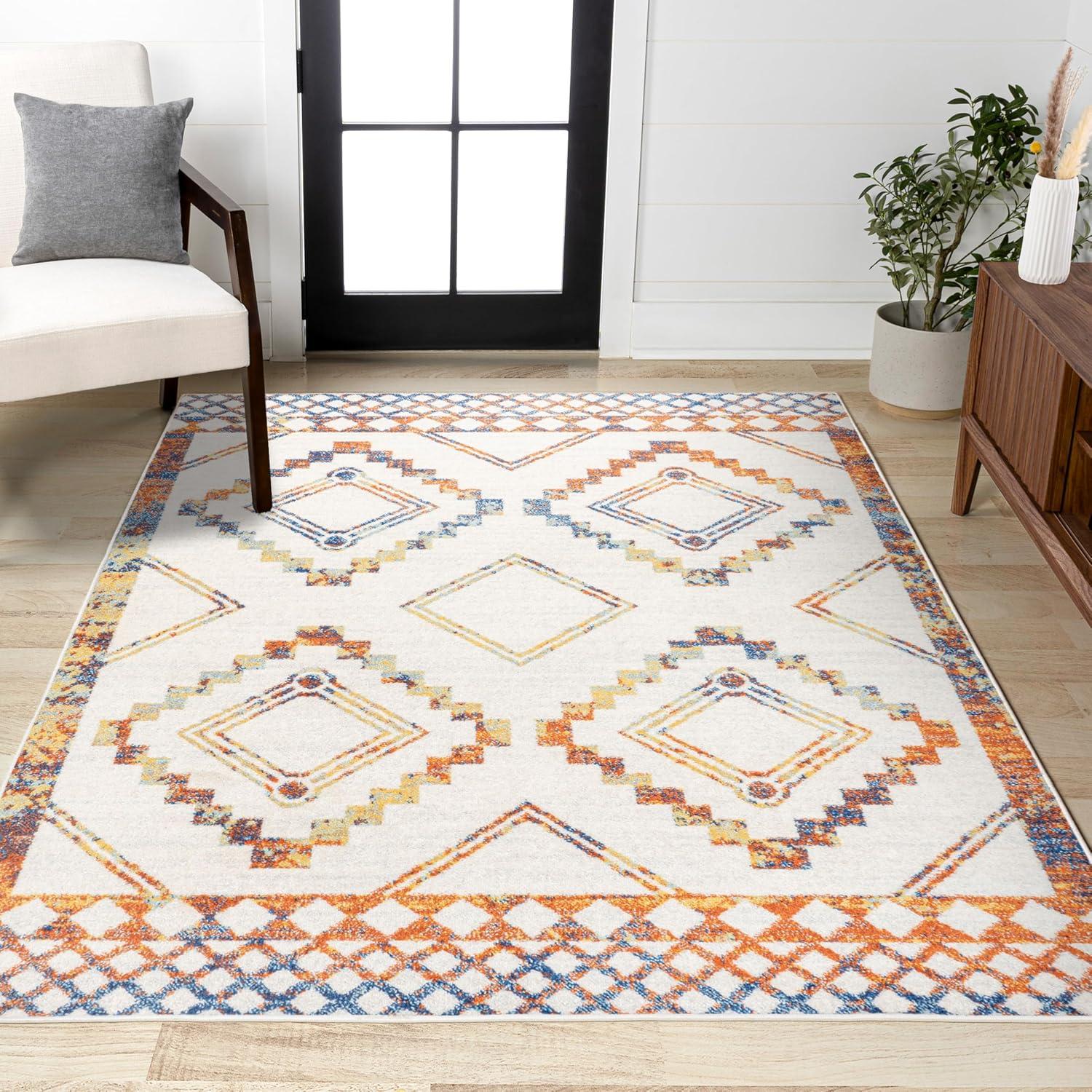 JONATHAN Y Amir Moroccan Beni Souk Ivory/Blue/Orange 8 ft. x 10 ft. Area Rug