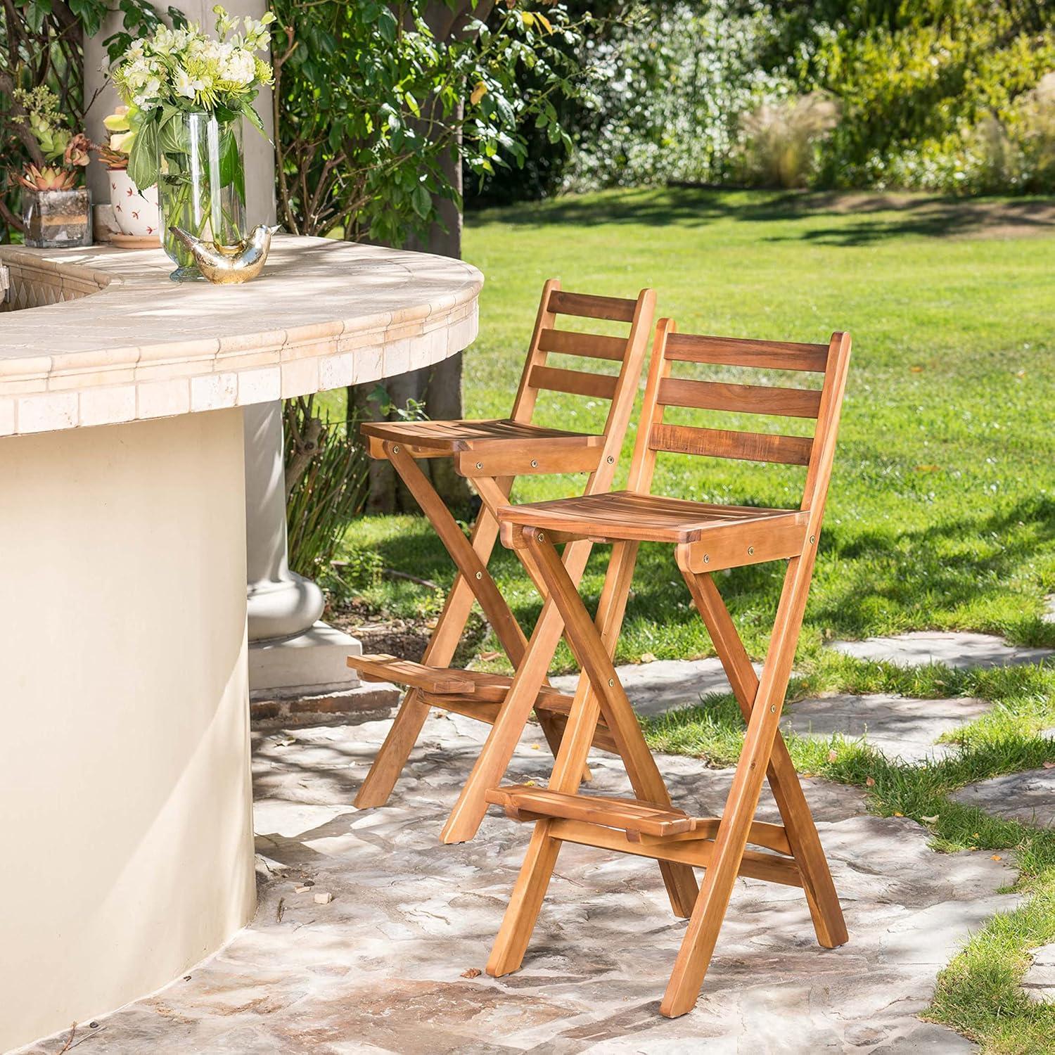 Christopher Knight Home Tundra Outdoor Foldable Wood Barstool Set, 2-Pcs Set, Natural