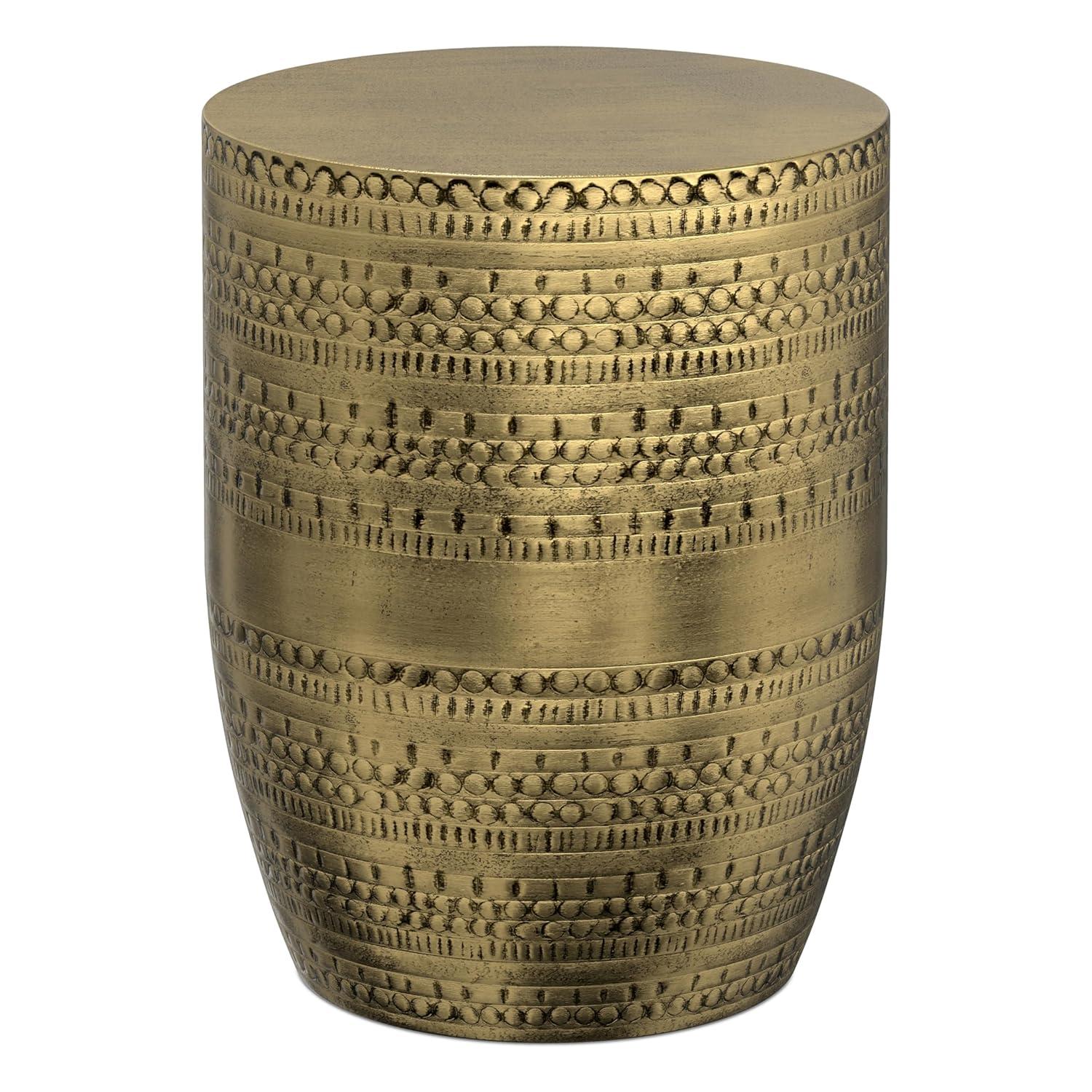 Bungalow Rose Johnsen 15"W Metal Industrial Boho Tribal Pattern Drum End Table with Textured Finish, Assembled