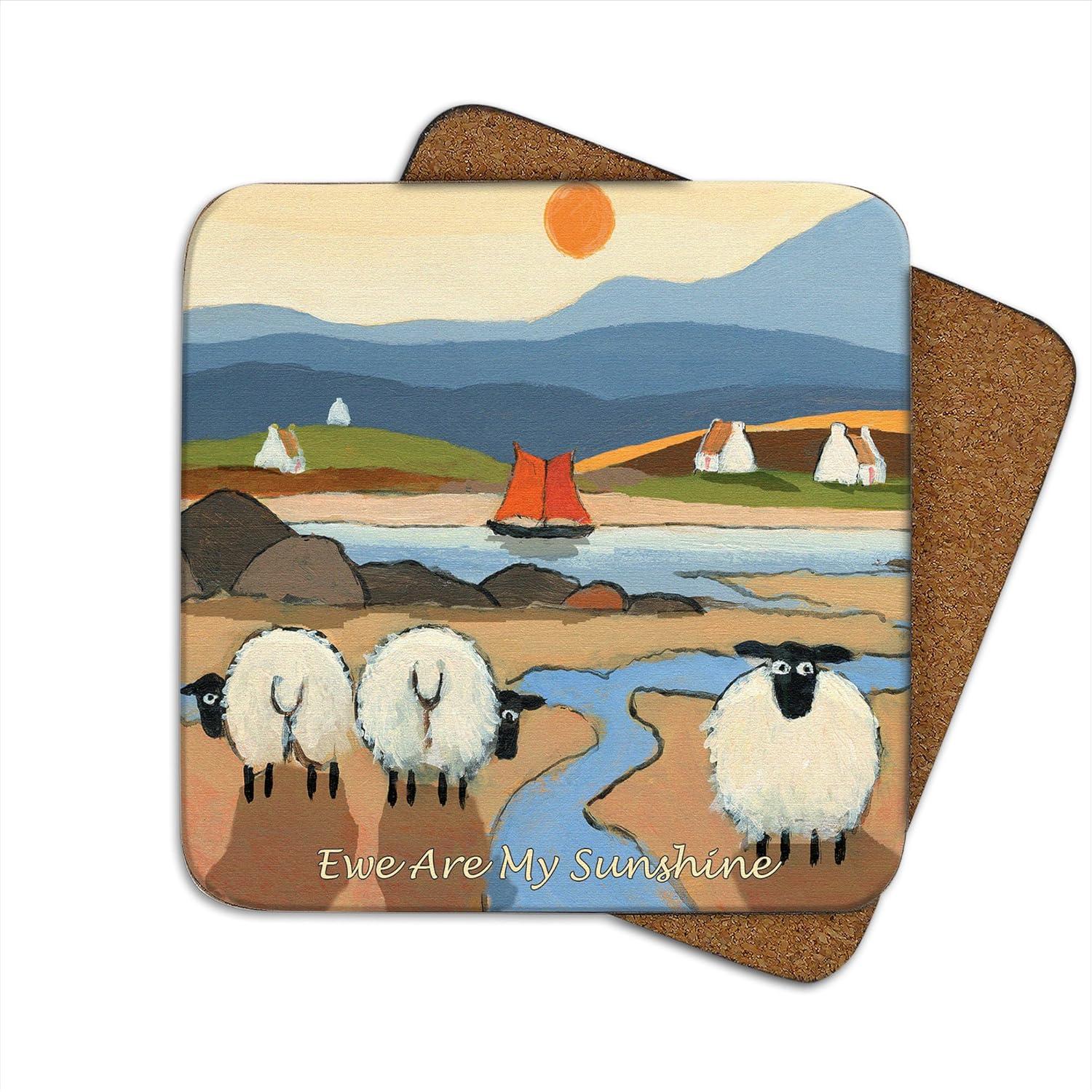 Thomas Joseph Set of 6 Coasters Cork Backed Irish Sheep Design, Gift Boxed (Set nr. 2)