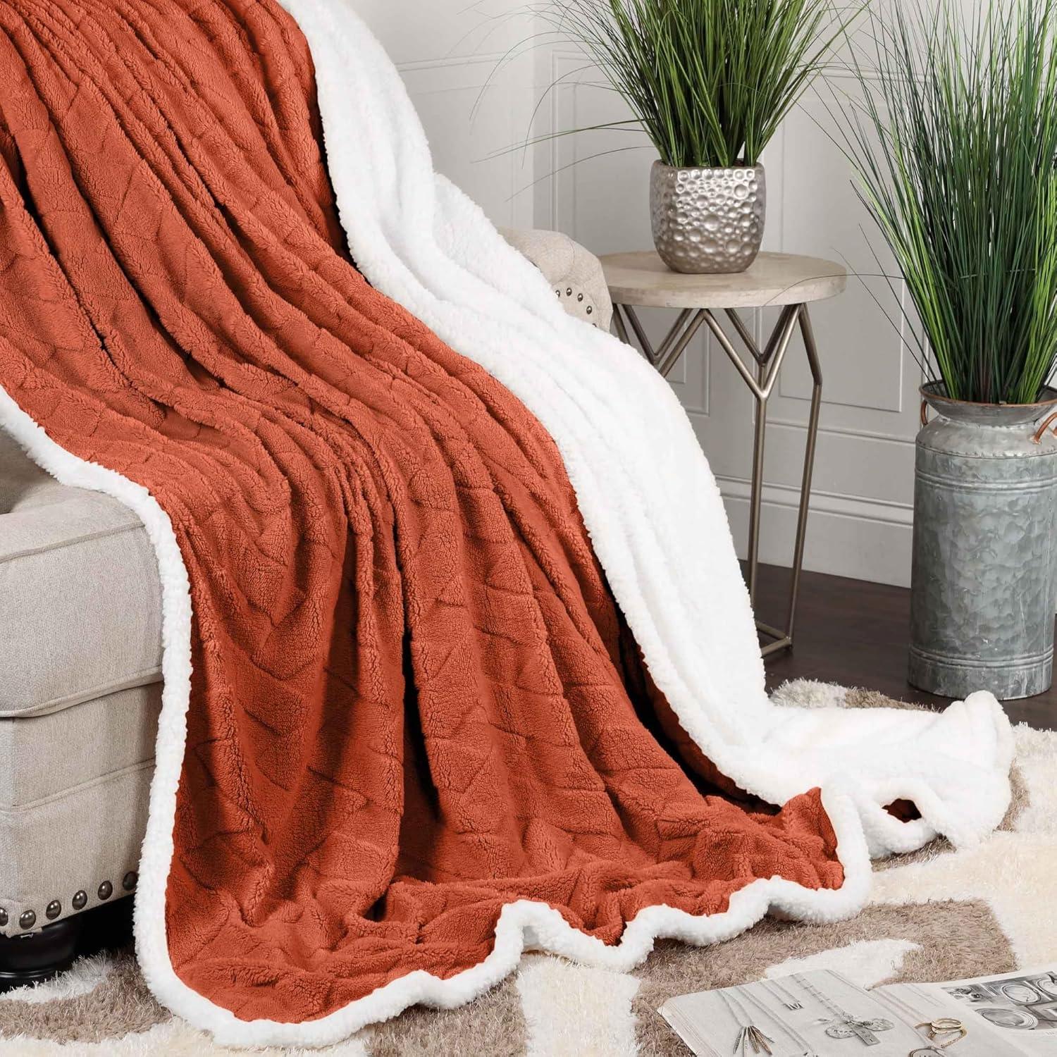 Superior Nuuk Fleece Reversible Lattice Blanket, Twin, Rust