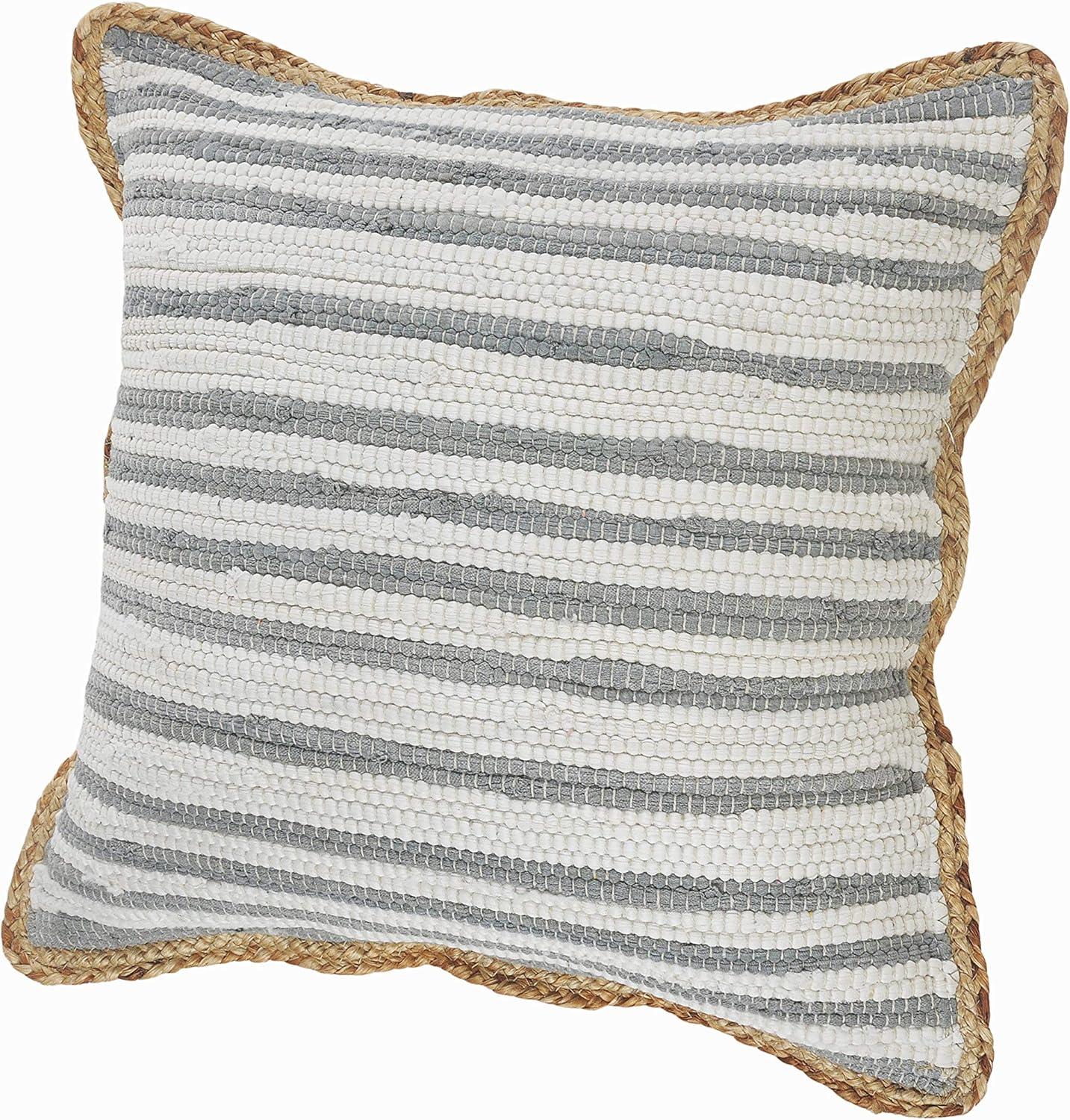 Ox Bay Ringo 18" x 18" Striped Gray Cotton and Jute Decorative Throw Pillow