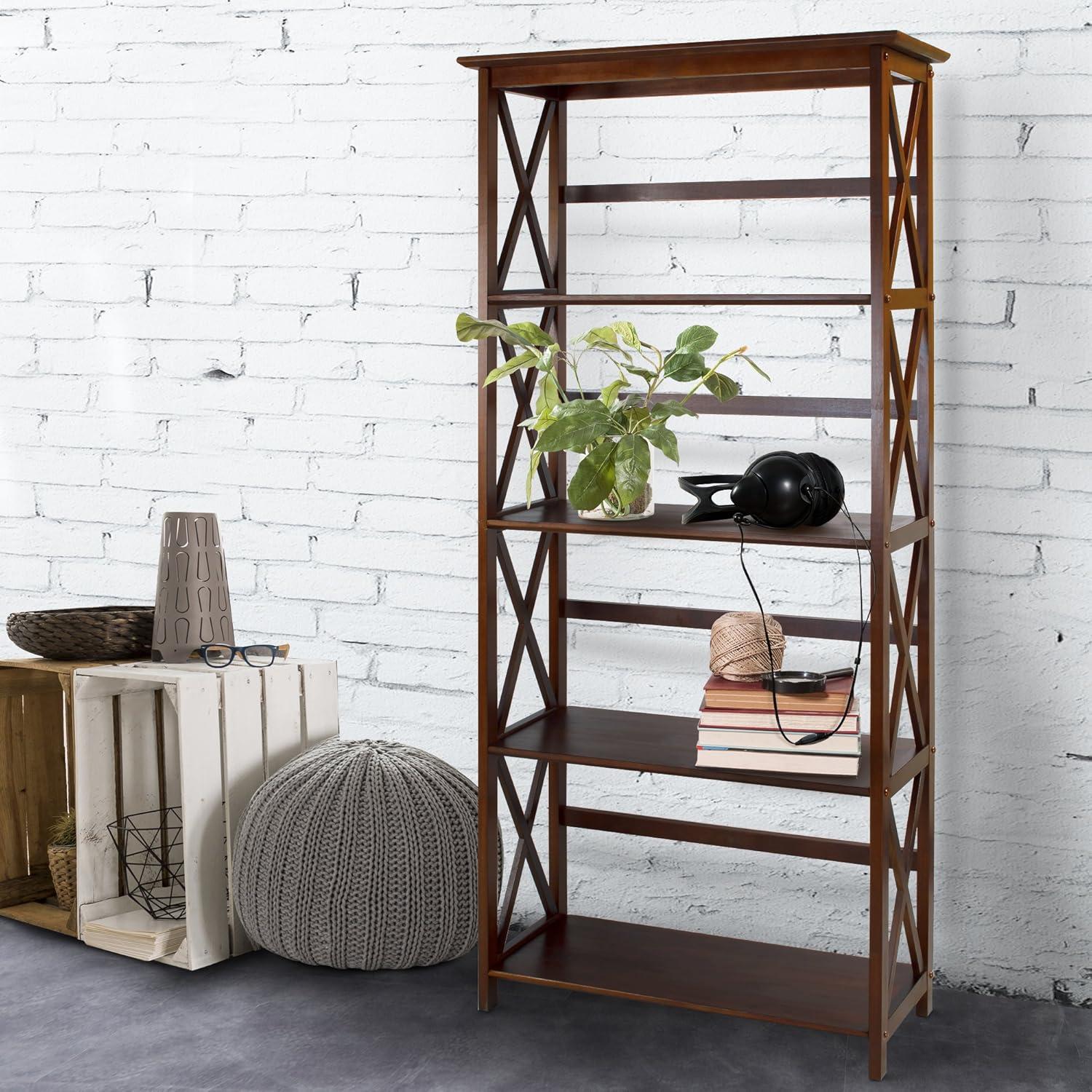 Montego Dark Walnut 5-Shelf Wood Bookcase