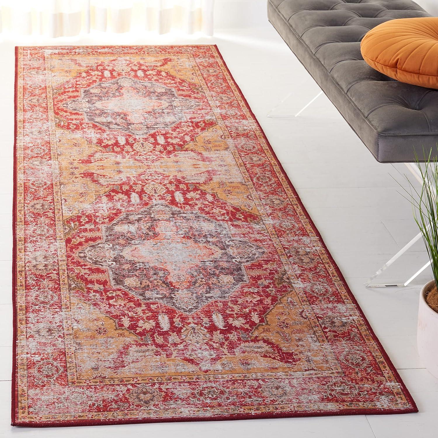 Tucson TSN131 Power Loomed Machine Washable Runner Rug - Rust/Gold - 2'6"x8' - Safavieh.