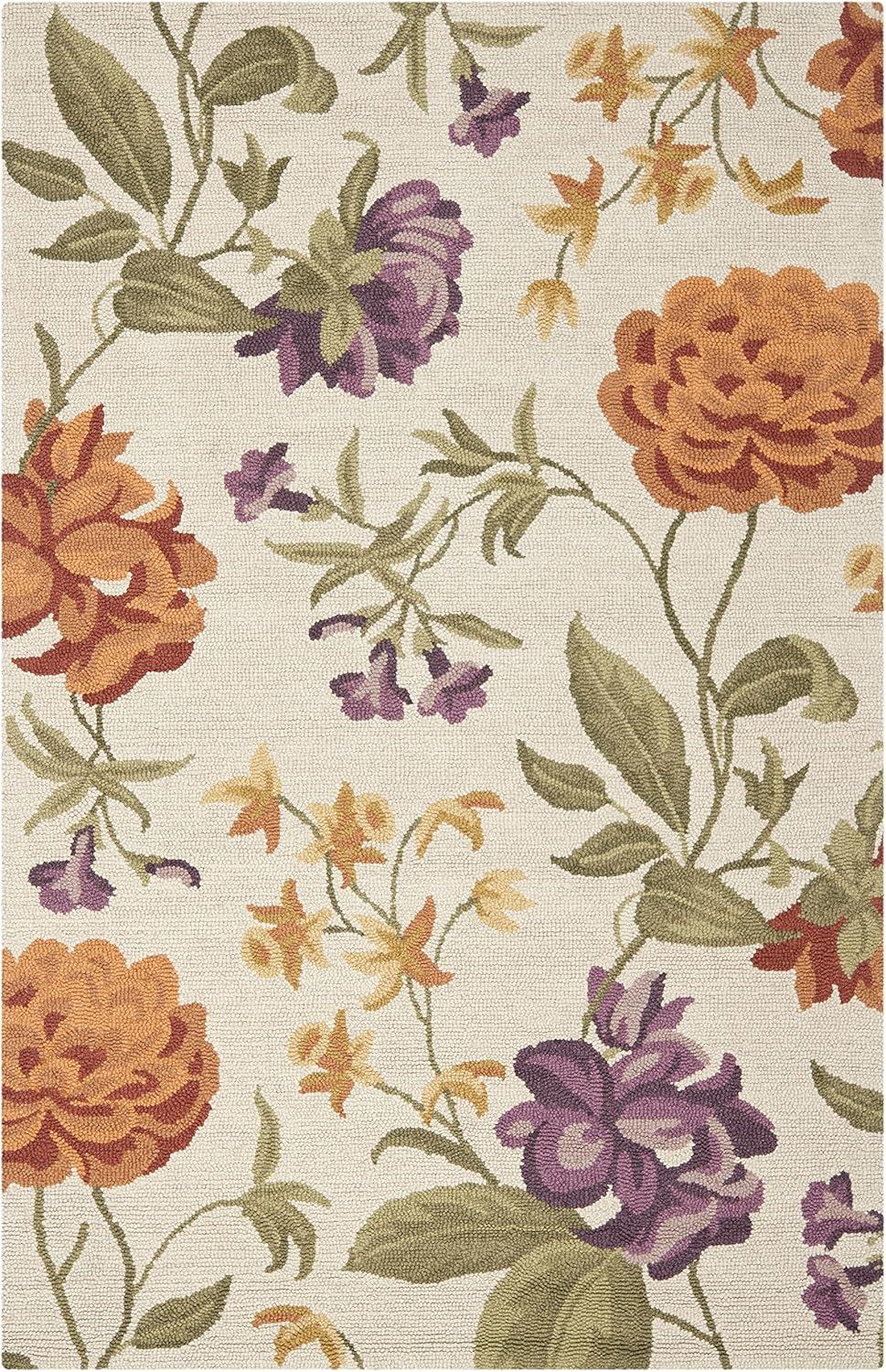 SAFAVIEH Blossom Tracy Floral Flowers Wool Area Rug, Ivory/Multi, 5' x 8'