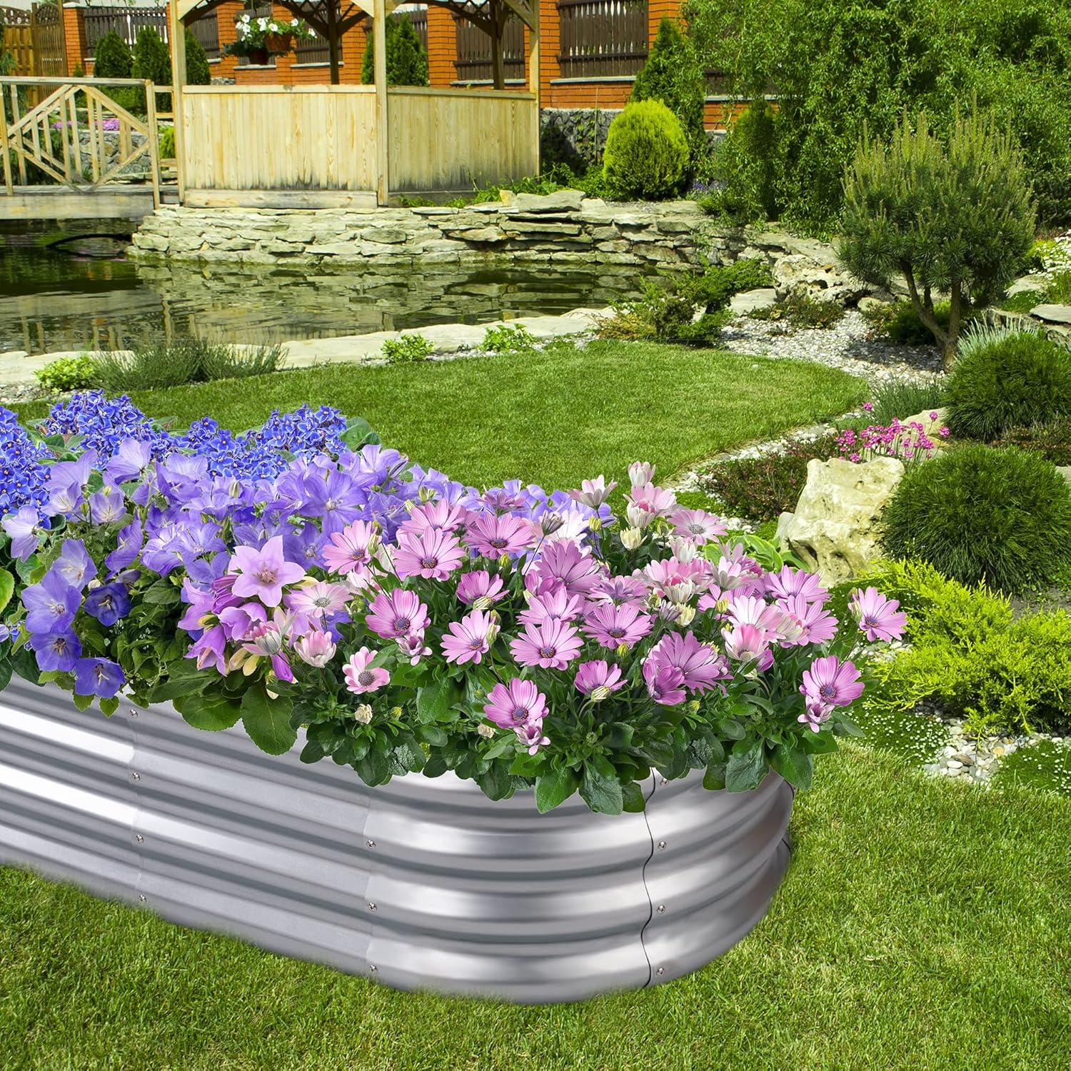 Sunnyglade Galvanized Raised Garden Bed Kit, Rot-Resistant Metal Garden Bed Planter for Gardening Vegetables, Fruits, Flower (4 .4X 2 x 0.8 FT)