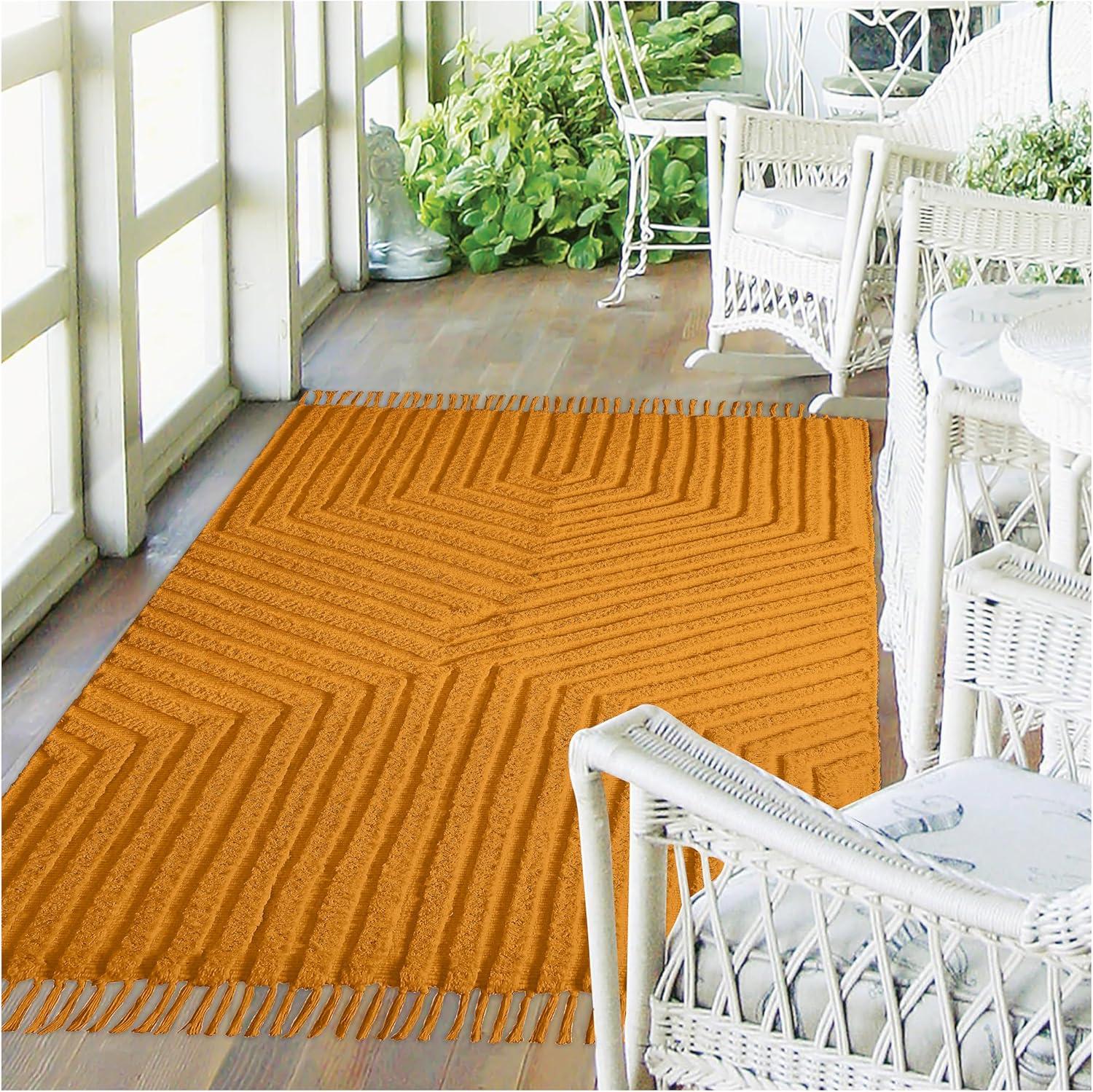 Boho Rugs for Living Room 4x6, Farmhouse Cotton Area Rug for Bedroom, Washable Tufted Indoor Floor Carpet for Kitchen Dorm Office Dining Room Office H