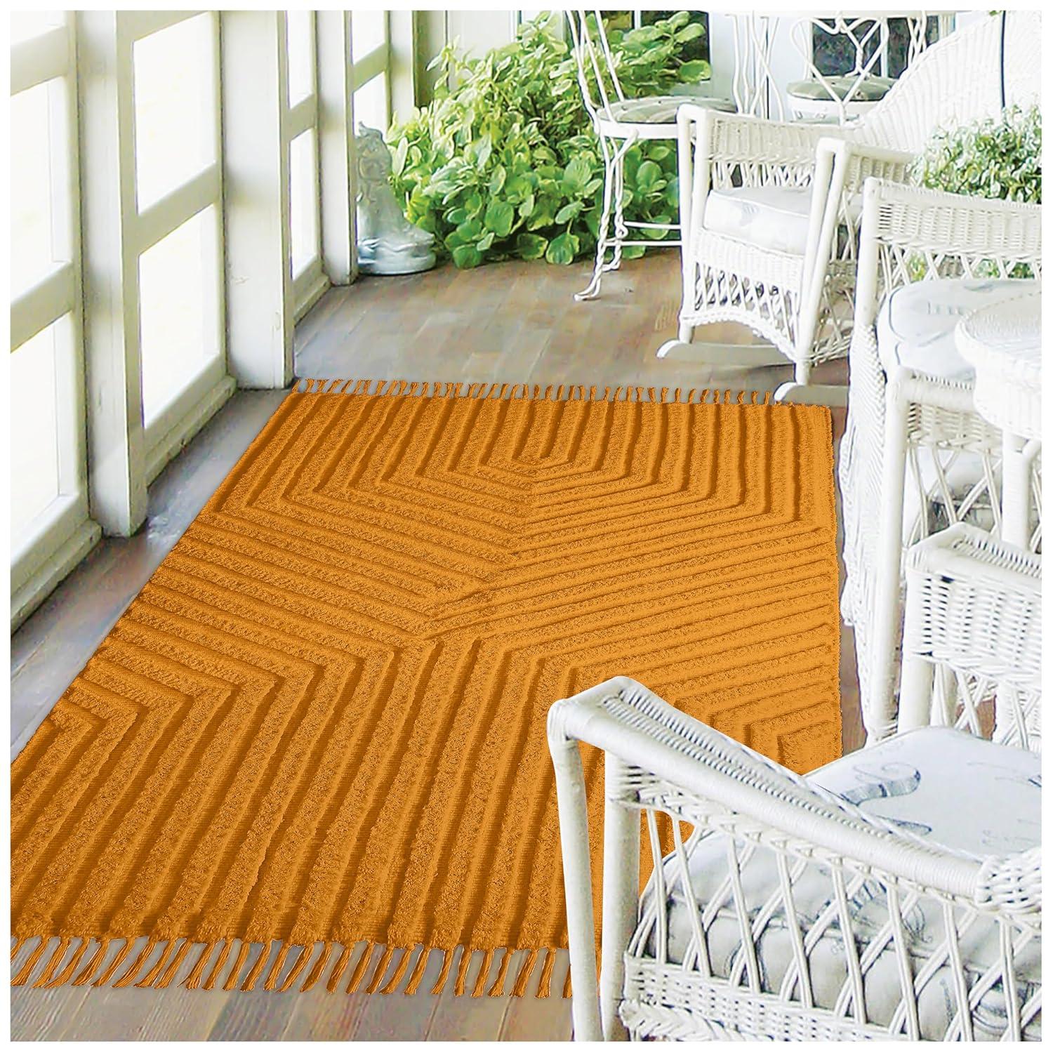 Boho Rugs for Living Room 4x6, Farmhouse Cotton Area Rug for Bedroom, Washable Tufted Indoor Floor Carpet for Kitchen Dorm Office Dining Room Office H