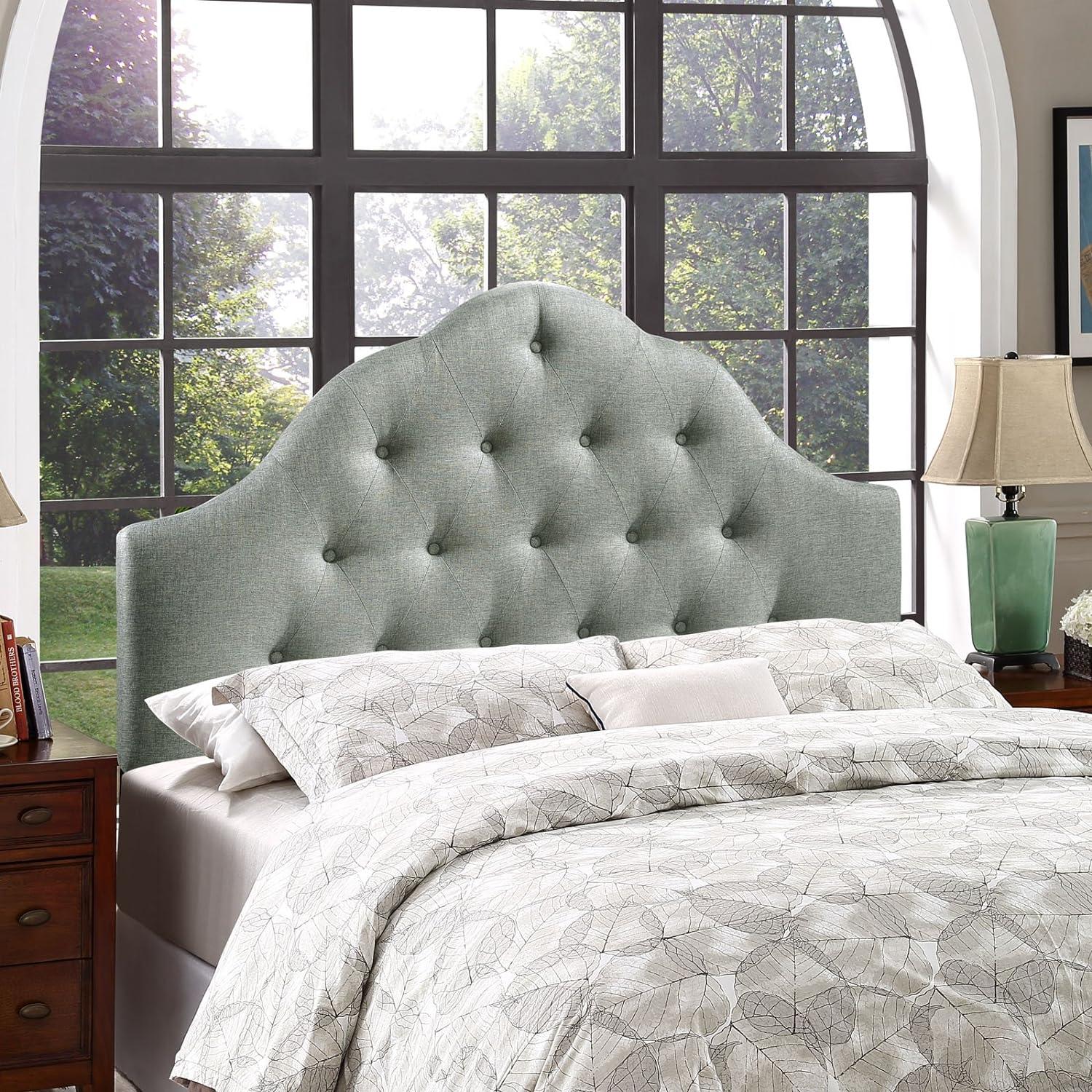 Gray Tufted Upholstered King Fabric Headboard