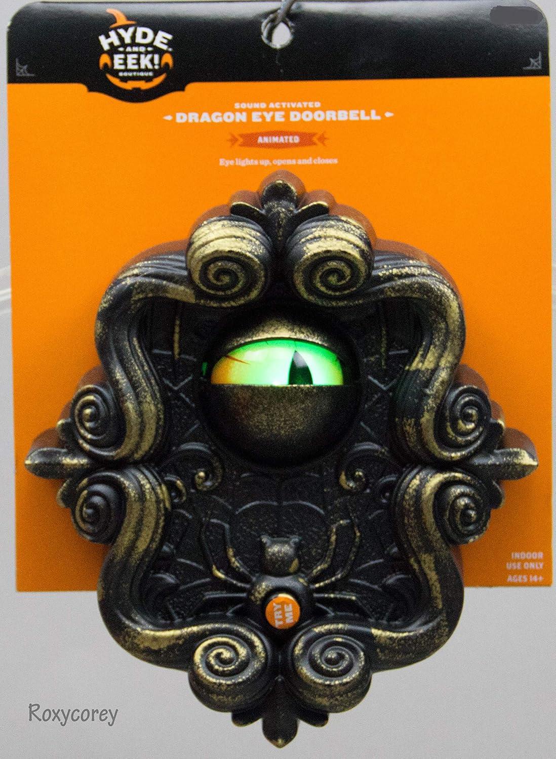 Hyde and Eek Boutique Sound Activated Dragon Eye Doorbell Animated Lights Up Open and Closes
