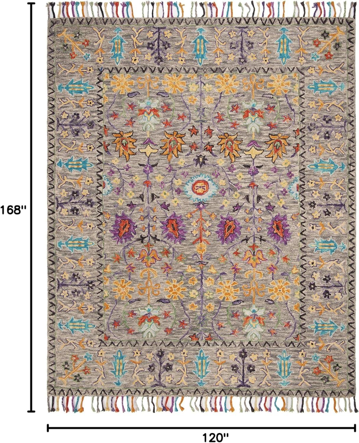 SAFAVIEH Blossom Hamilton Floral Wool Fringed Area Rug, Grey/Multi, 10' x 14'