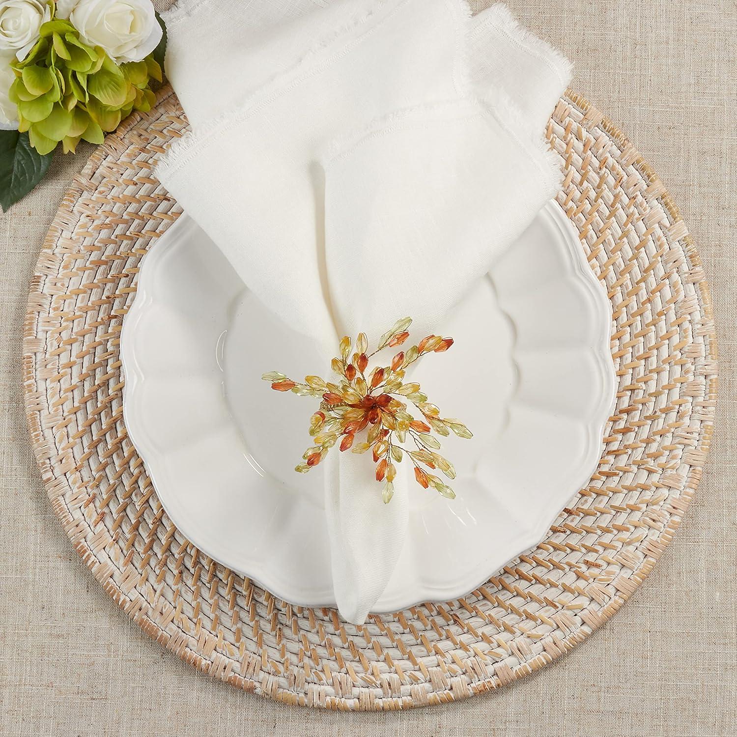 Saro Lifestyle Table Napkin Rings With Beaded Flower Design (Set of 4), Multi