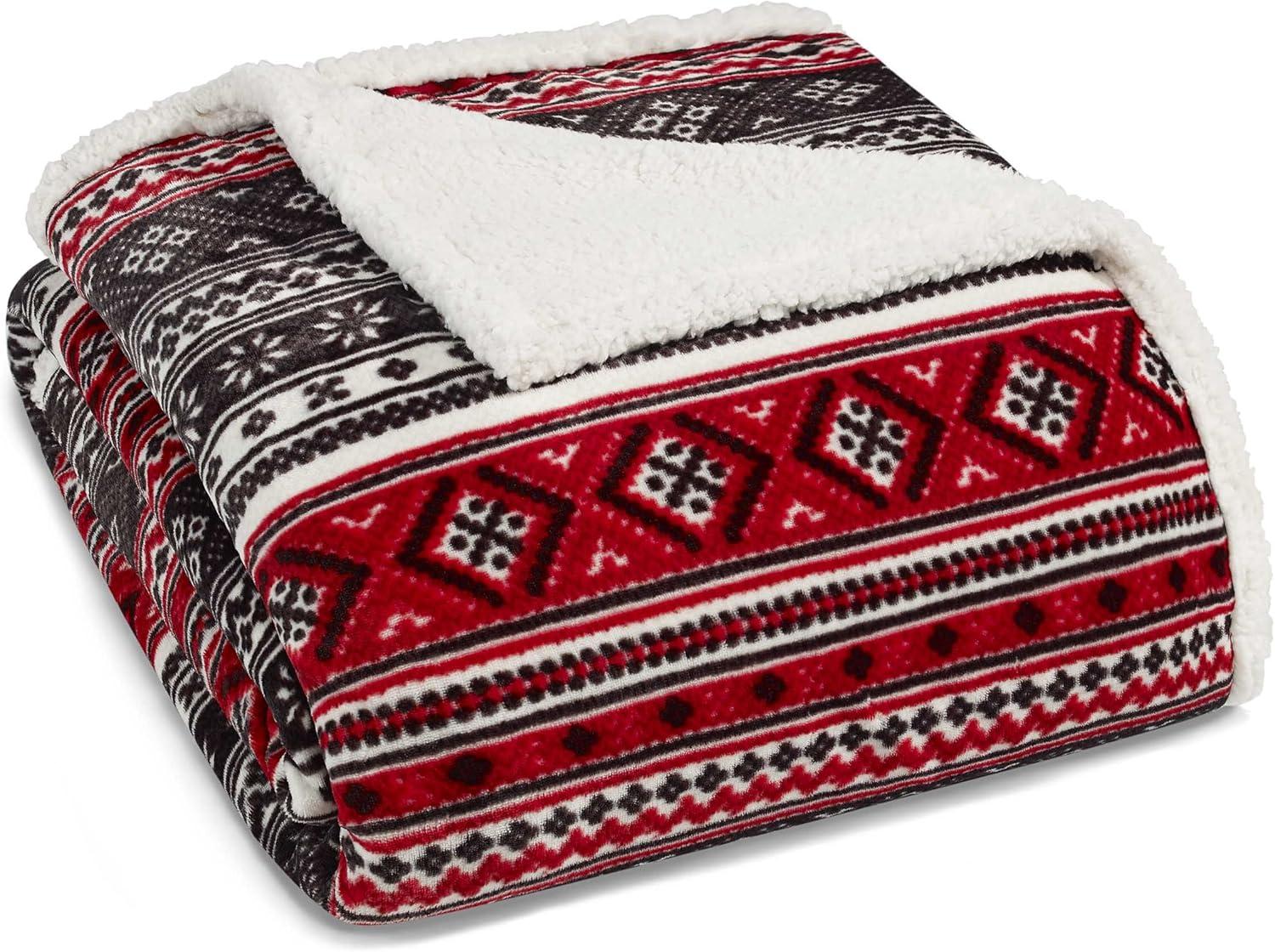 Eddie Bauer Plush Plaid Sherpa Reversible Blanket