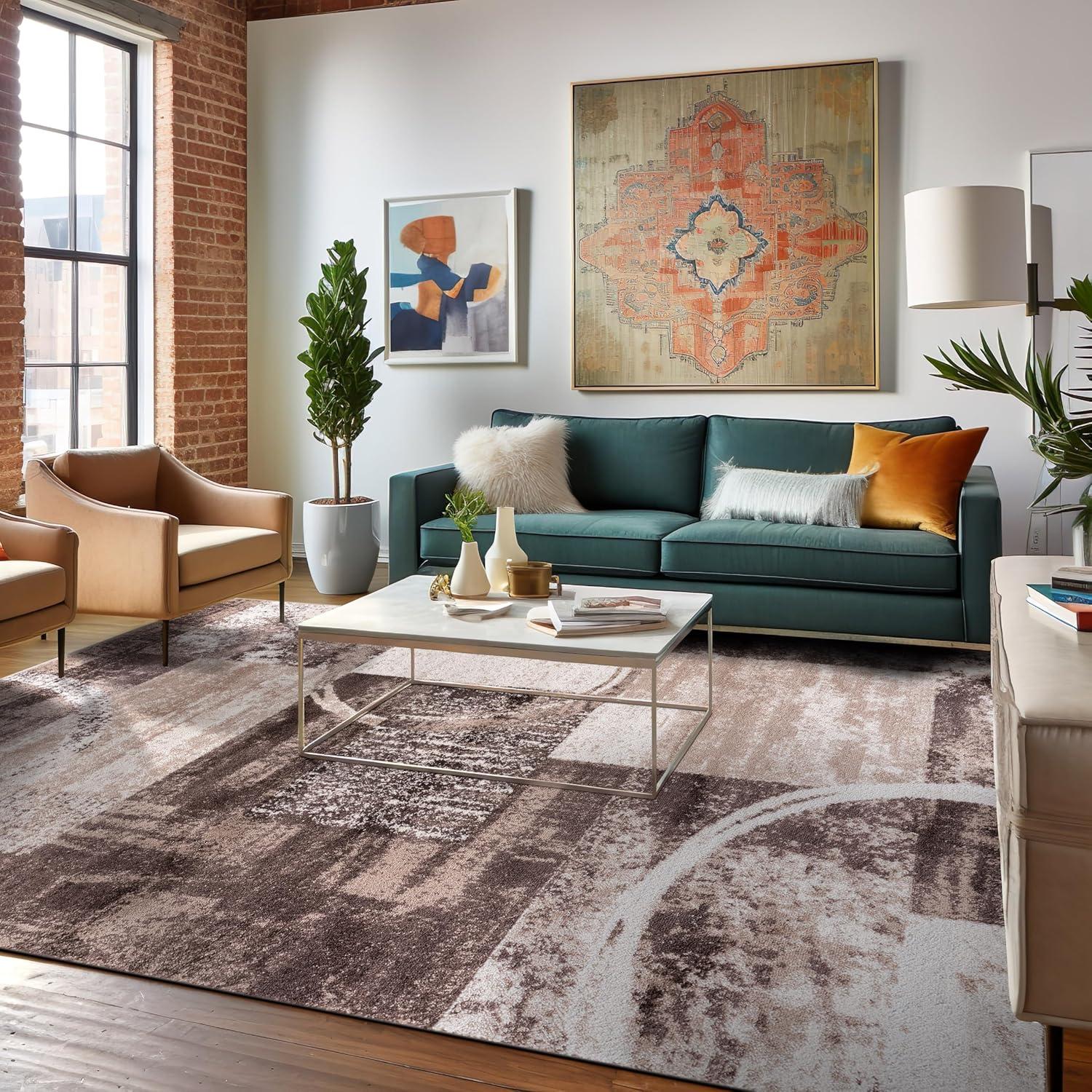 World Rug Gallery Abstract Circle Gray 8'8"x12' Area Rug