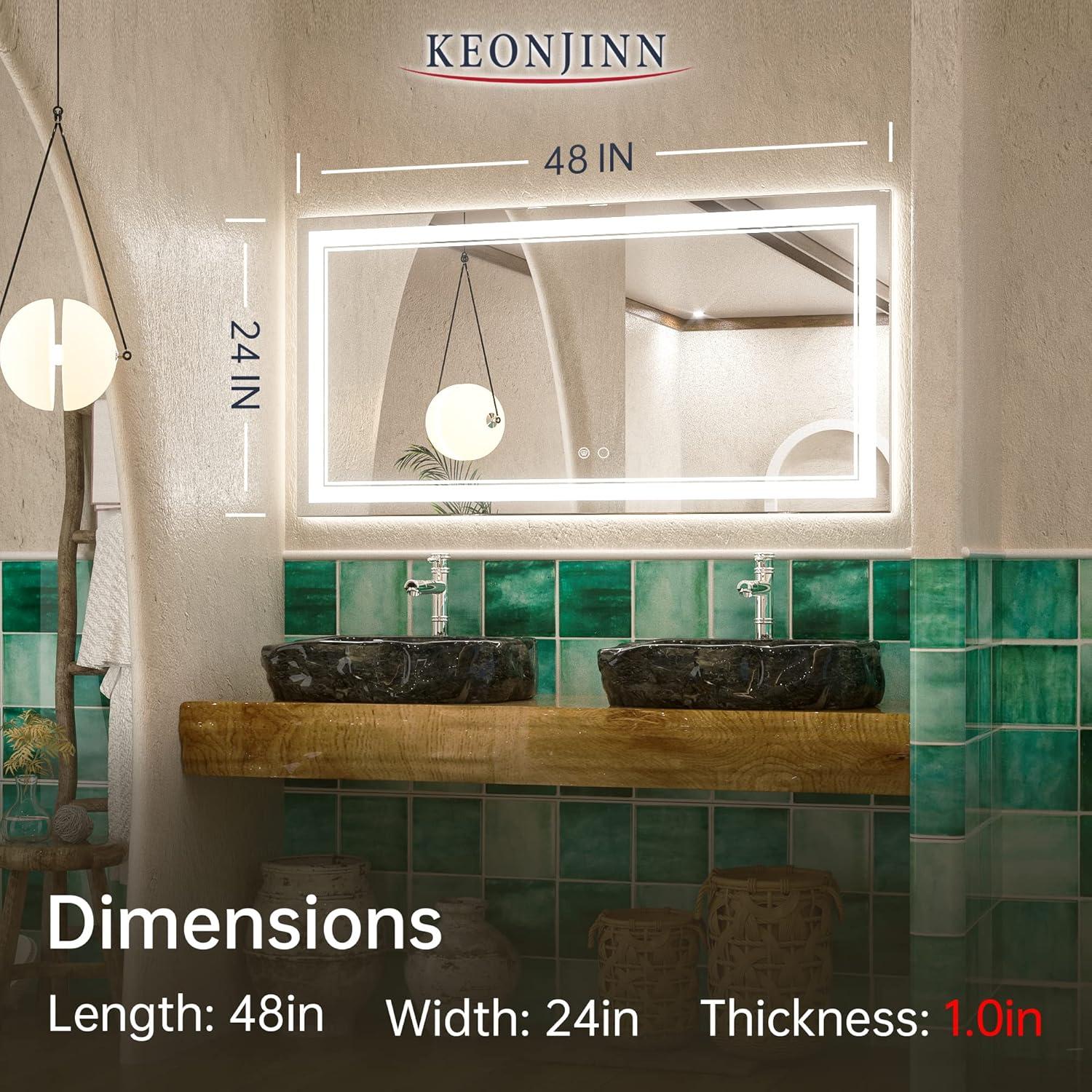 Modern Rectangular Silver Glass Lighted Bathroom Vanity Mirror