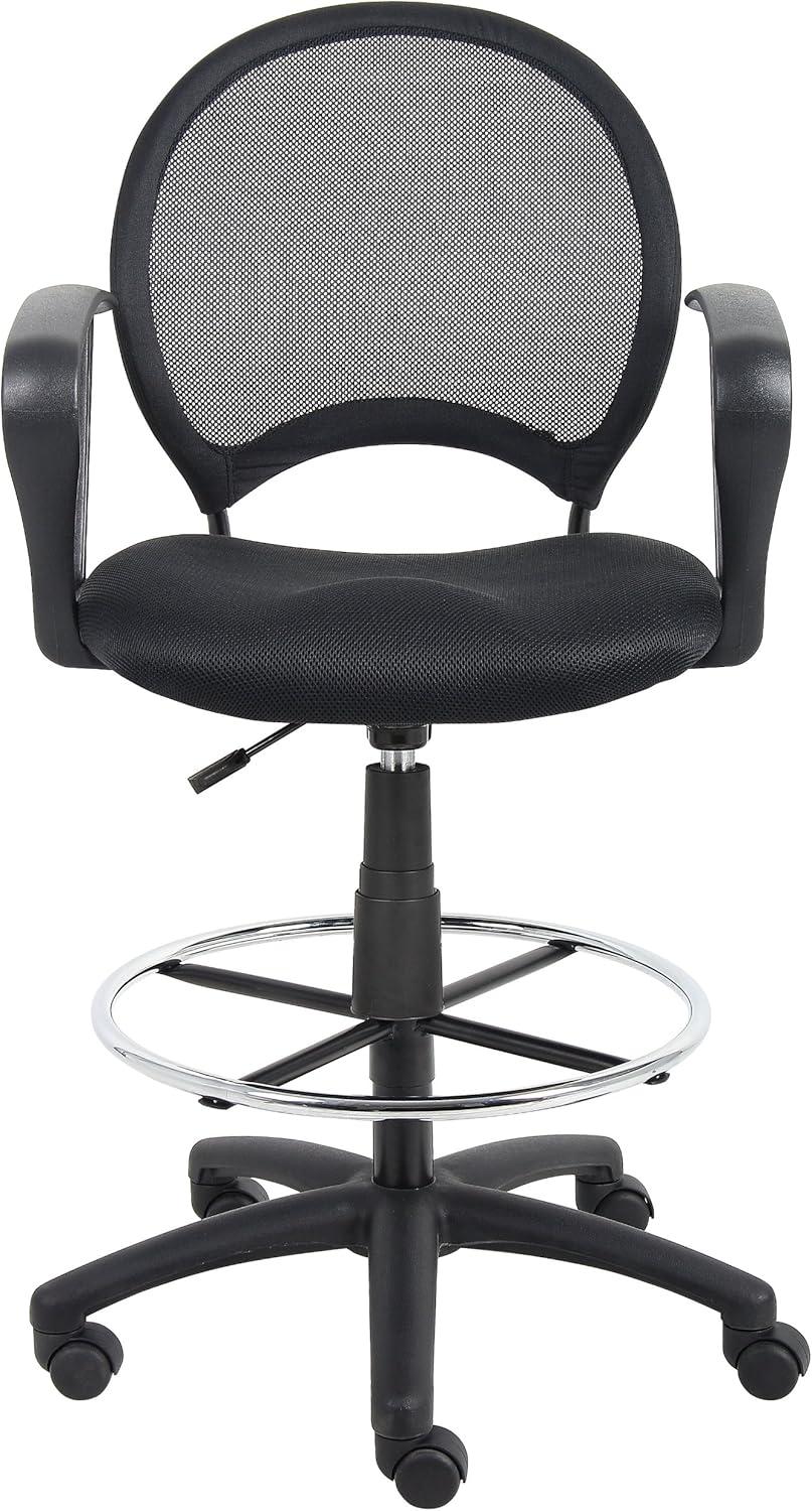 Mesh Drafting Stool with Loop Arms Black - Boss Office Products: Swivel, Nylon Legs, Metal Frame, 275lb Capacity