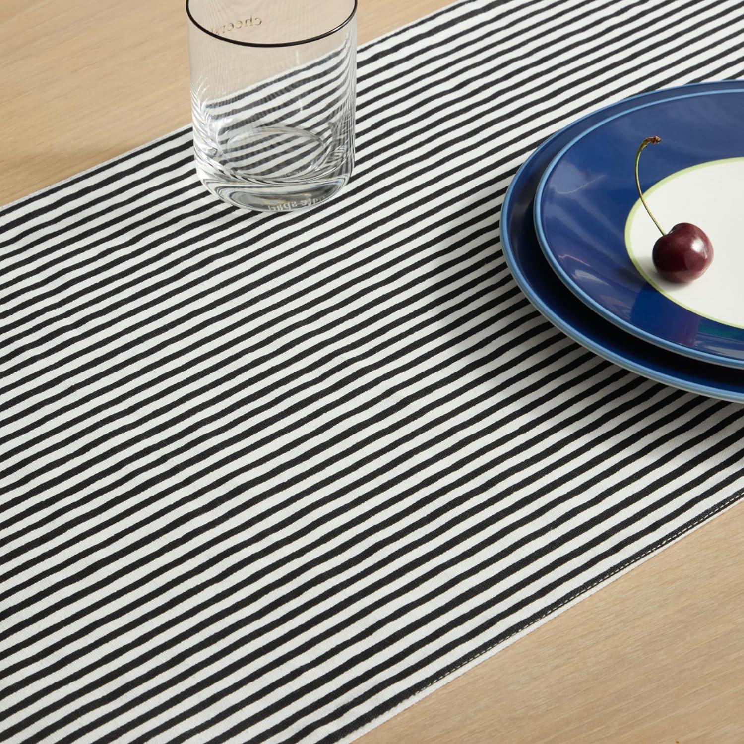 kate spade new york KATE SPADE NEW YORK Hand Painted Shirting Stripe Table Runner 15"x72" Silver/White