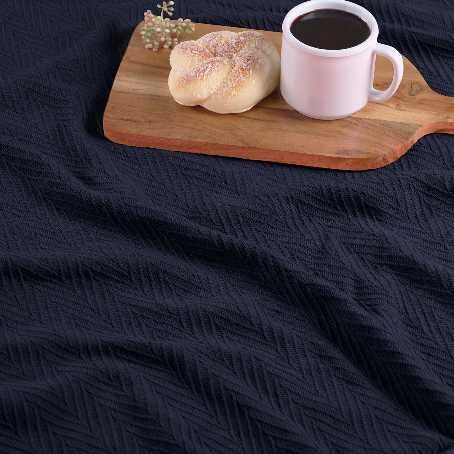 Superior Dobbyweave Knit Cotton Blanket, All Season Bed Blanket, Full/Queen 88" x 100", Navy Blue