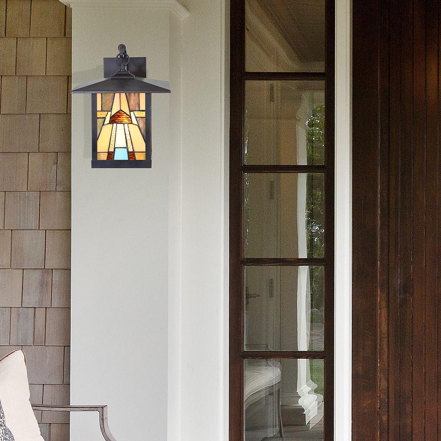 11.75" 1-Light Mona Mission Style Outdoor Wall Lantern Sconce Bronze - River of Goods: Stained Glass, ETL Listed, Weather-Resistant