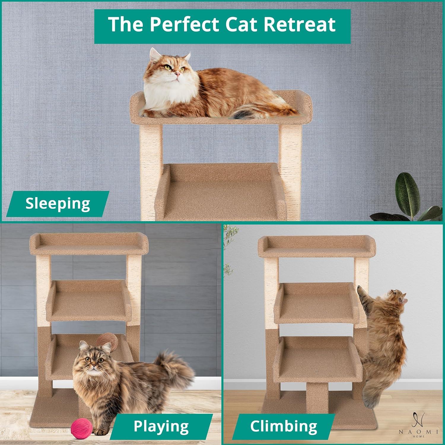 Nala 3-Tier Cat Tree Tower for Indoor Cats – Large Cat Tower & Cat Condo for Large Cats | Cat Tree House & Cat Castle for Multi-Cat Homes - Beige